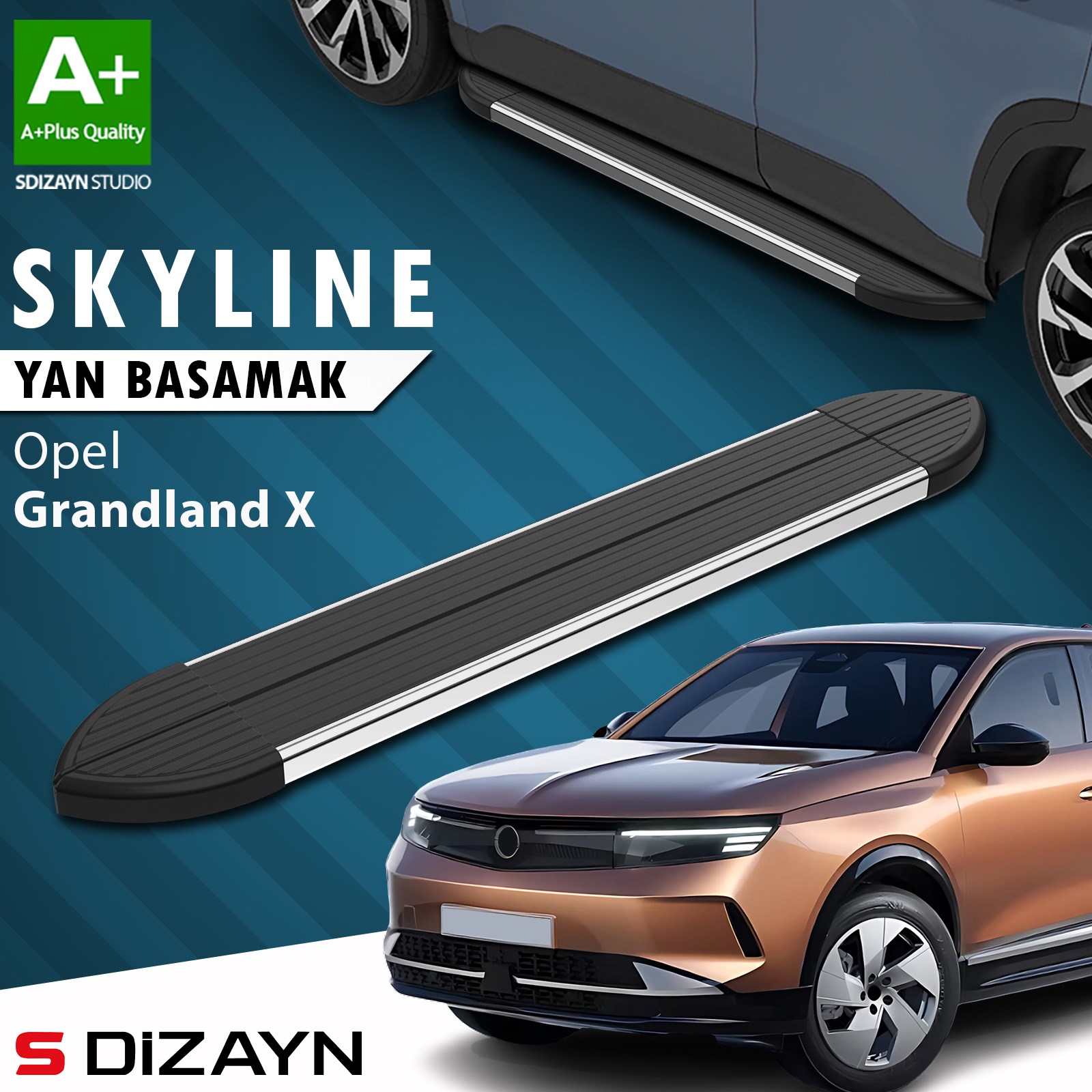 S-Dizayn Opel Grandland 2 Hybrid Benzinli Skyline Krom Yan Basamak 193 Cm 2024 Üzeri A+ Kalite