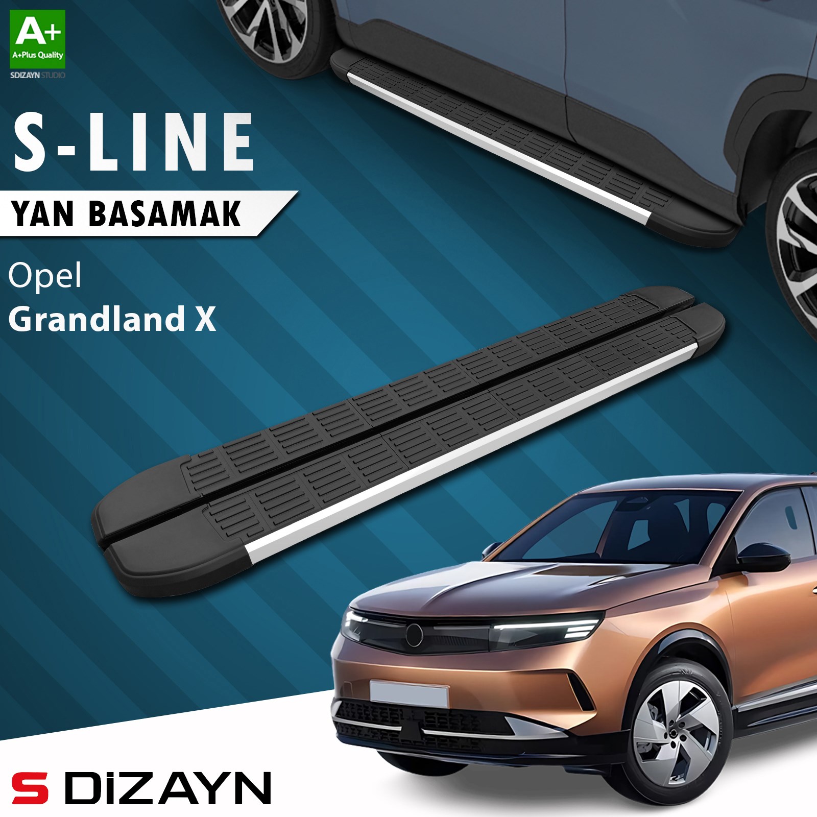 S-Dizayn Opel Grandland 2 Hybrid Benzinli S-Line Aluminyum Yan Basamak 193 Cm 2024 Üzeri A+ Kalite