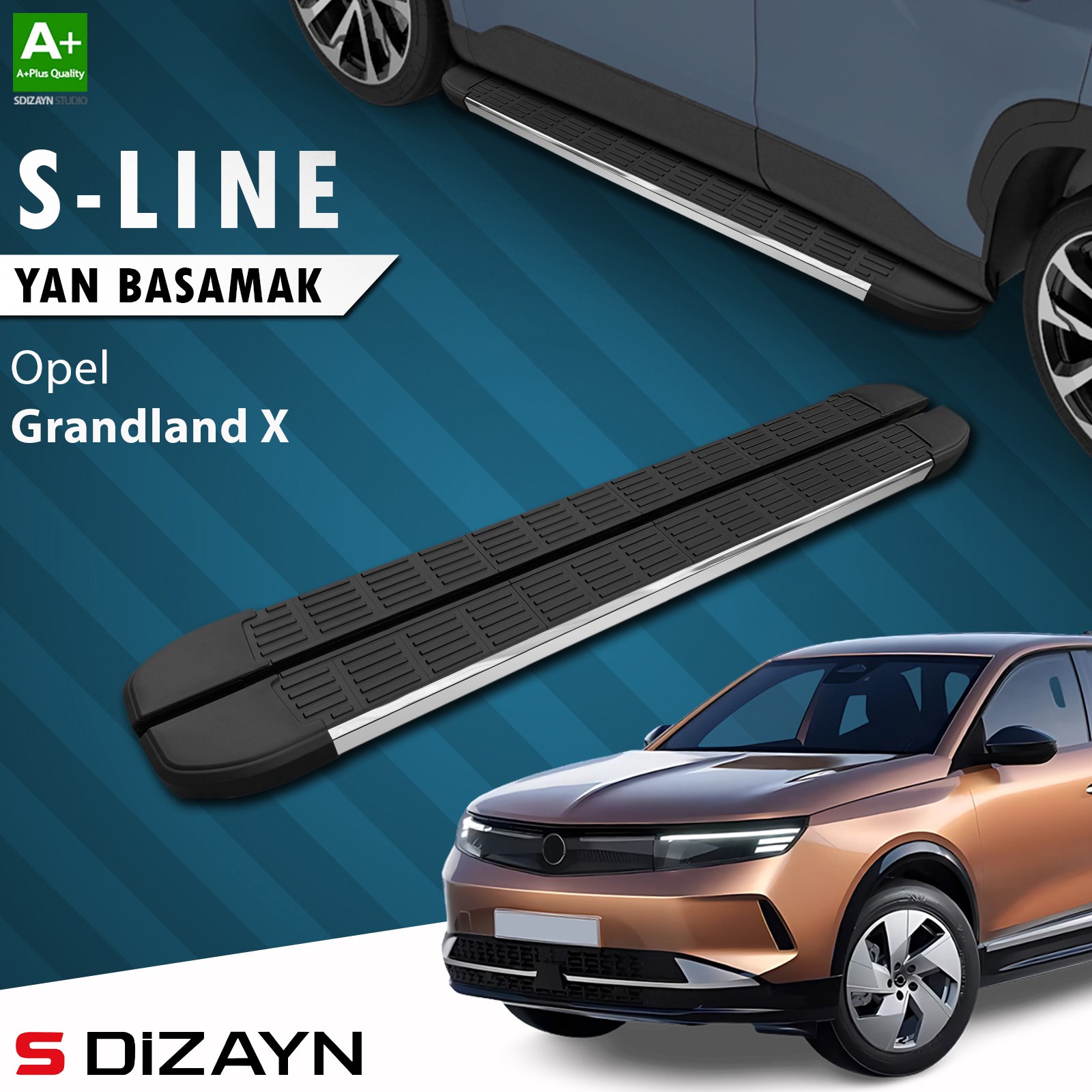 S-Dizayn Opel Grandland 2 Hybrid Benzinli S-Line Krom Yan Basamak 193 Cm 2024 Üzeri A+ Kalite