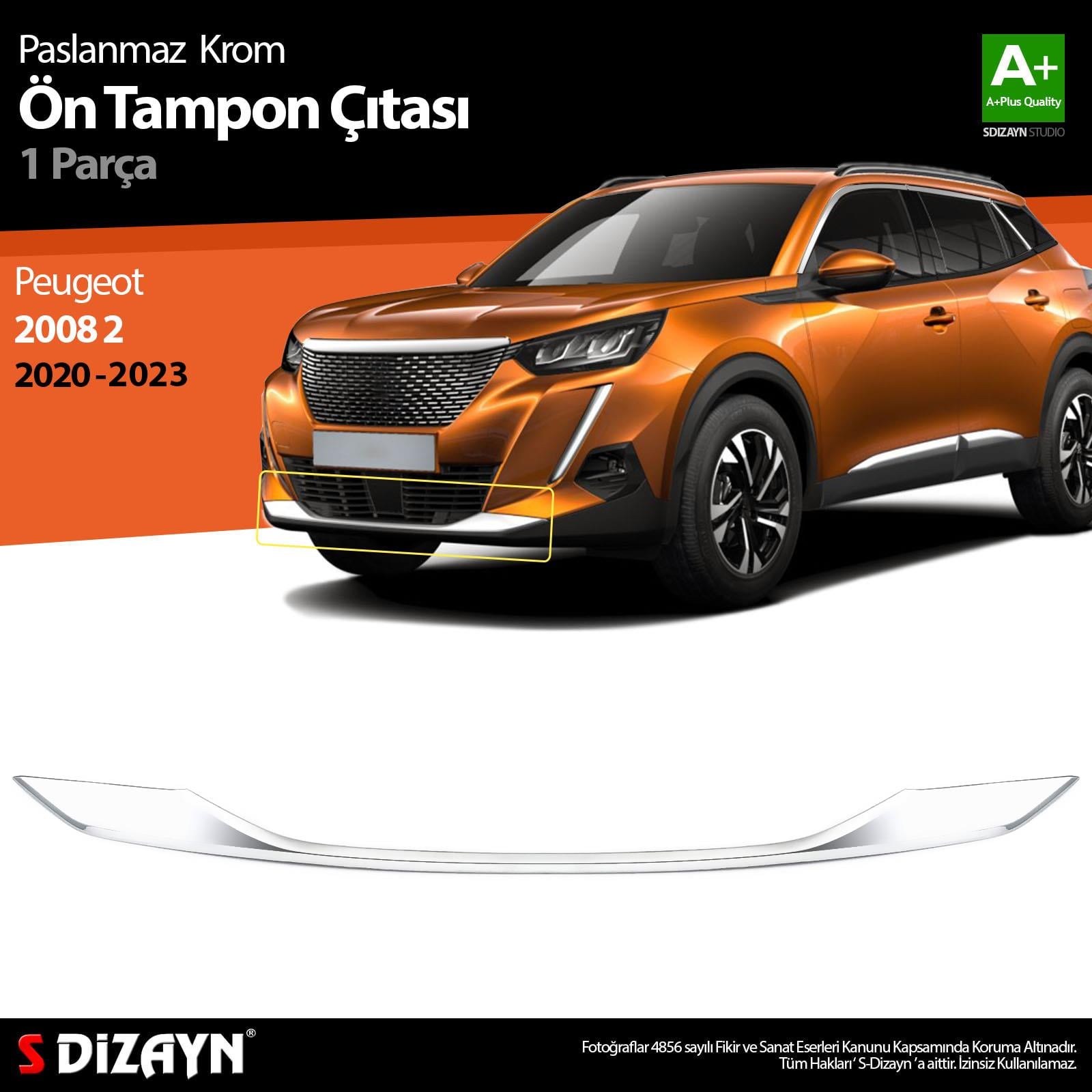 S-Dizayn Peugeot 2008 2 Krom Ön Tampon Çıtası 2020-2023