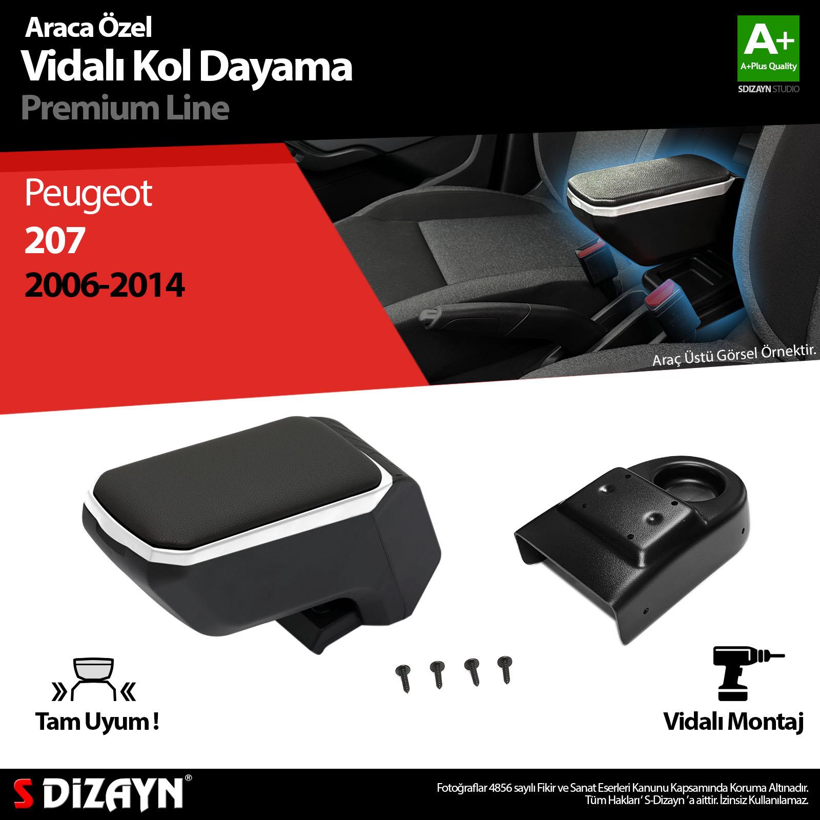 S-Dizayn Peugeot 207 ABS Vidalı Kol Dayama Kolçak Gri 2006-2014 A+Kalite