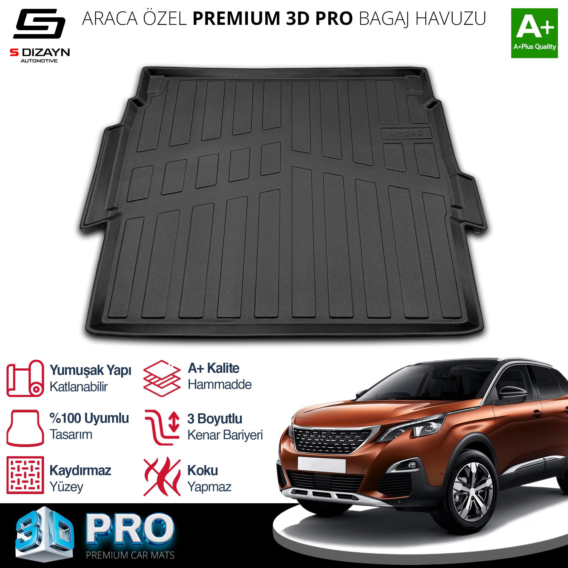 S-Dizayn Peugeot 3008 3D Pro Bagaj Havuzu Üst Bagaj 2016-2023 A+ Kalite