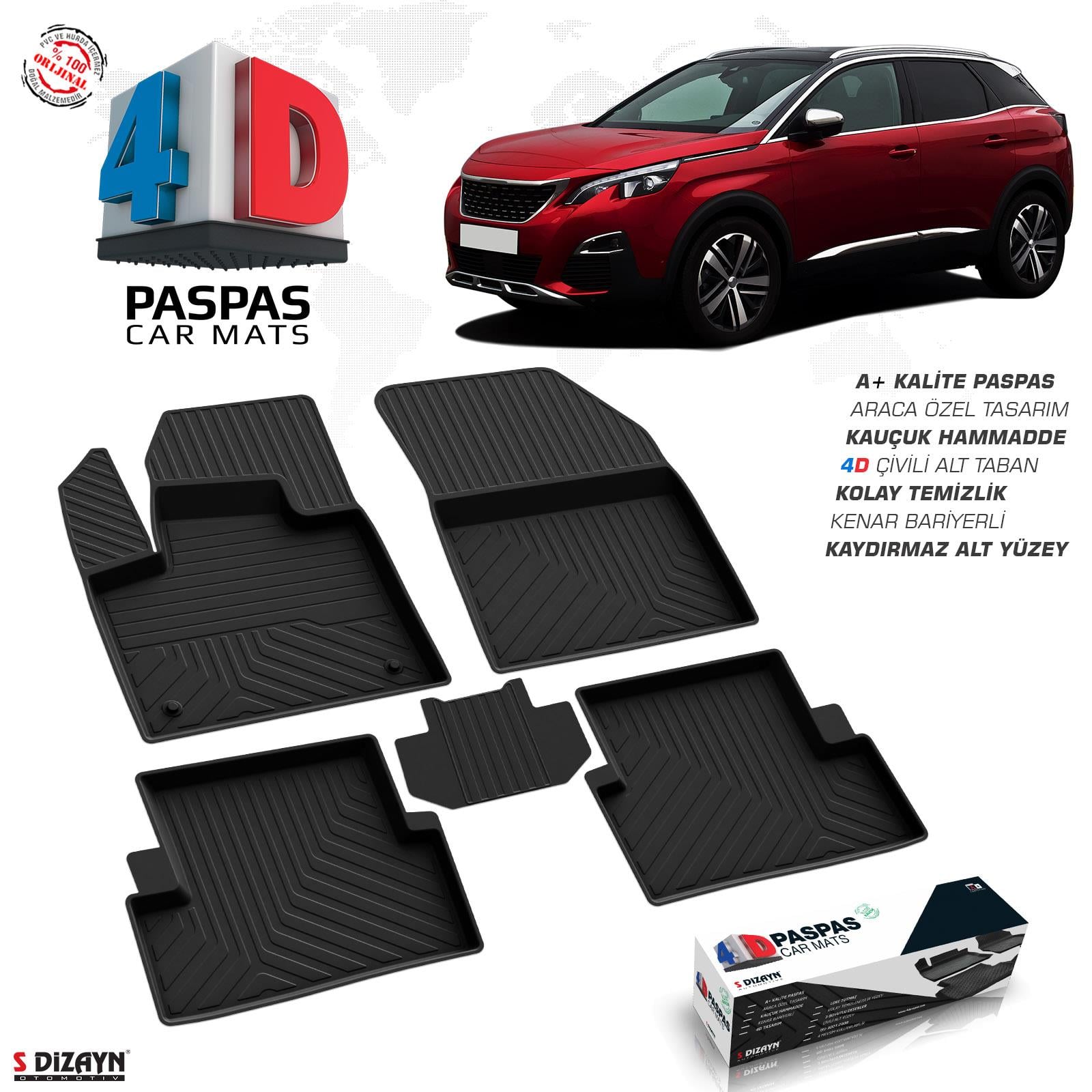 S-Dizayn Peugeot 3008 Active 4D Havuzlu Paspas 2016-2023