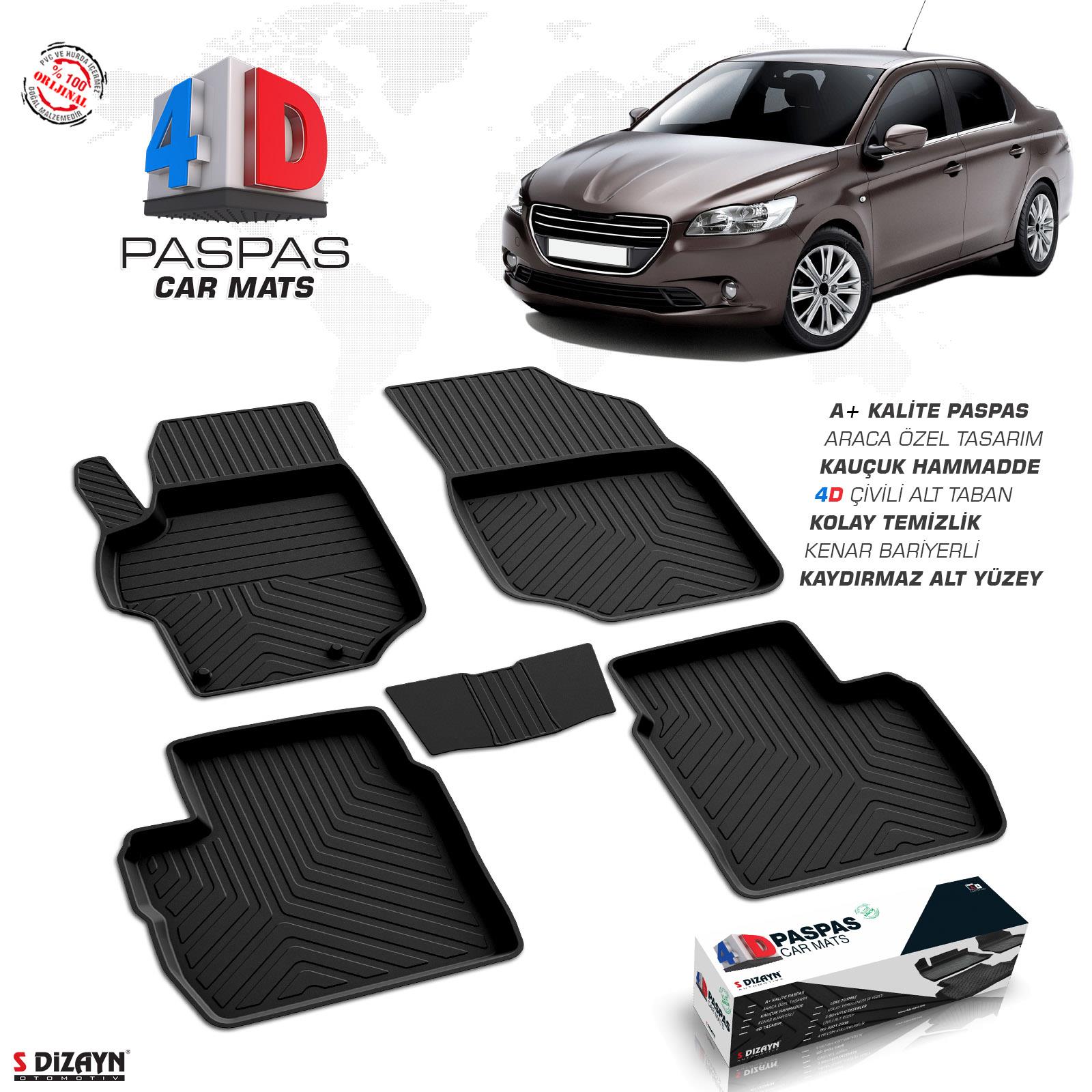 S-Dizayn Peugeot 301 4D Havuzlu Paspas 2012-2017 A+Kalite
