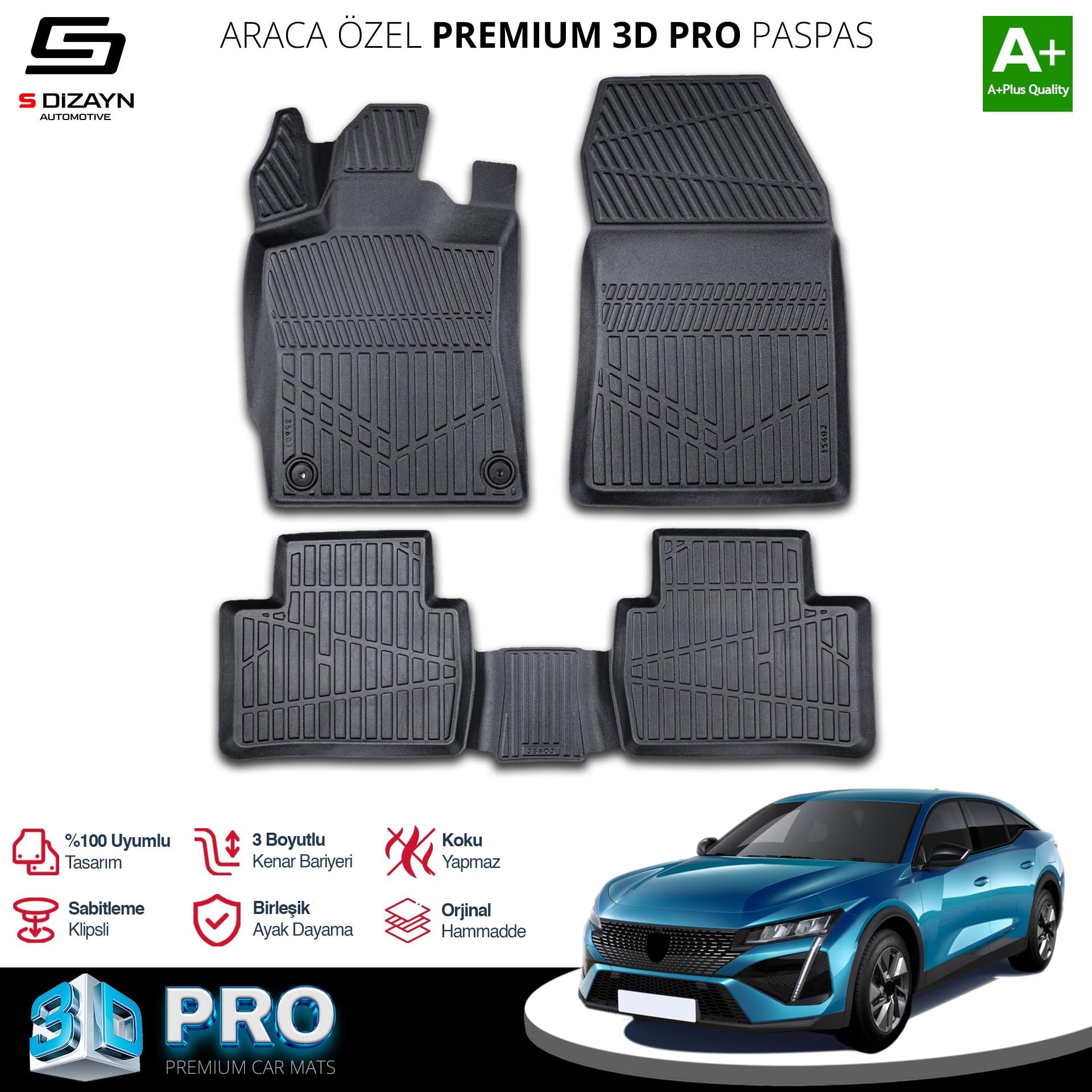 S-Dizayn Peugeot 408 3D Pro Havuzlu Paspas 2023 Üzeri A+ Kalite