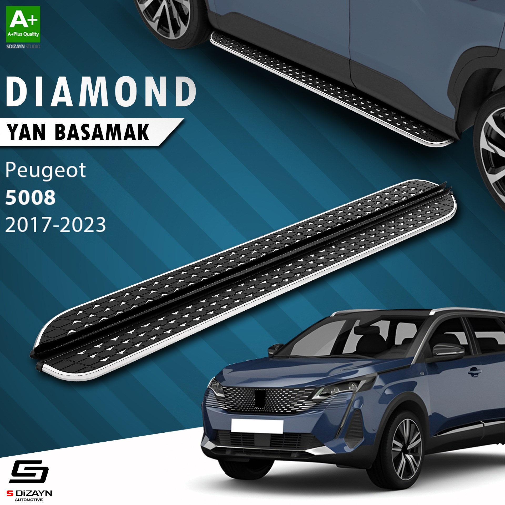 S-Dizayn Peugeot 5008 2 Diamond Krom Yan Basamak 203 Cm 2017-2023 A+ Kalite
