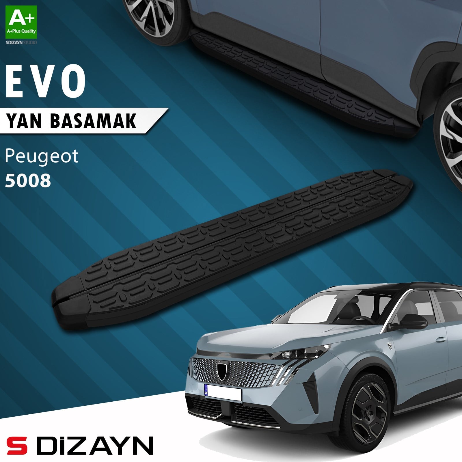 S-Dizayn Peugeot 5008 3 Elektrikli Evo Siyah Yan Basamak 203 Cm 2024 Üzeri A+ Kalite
