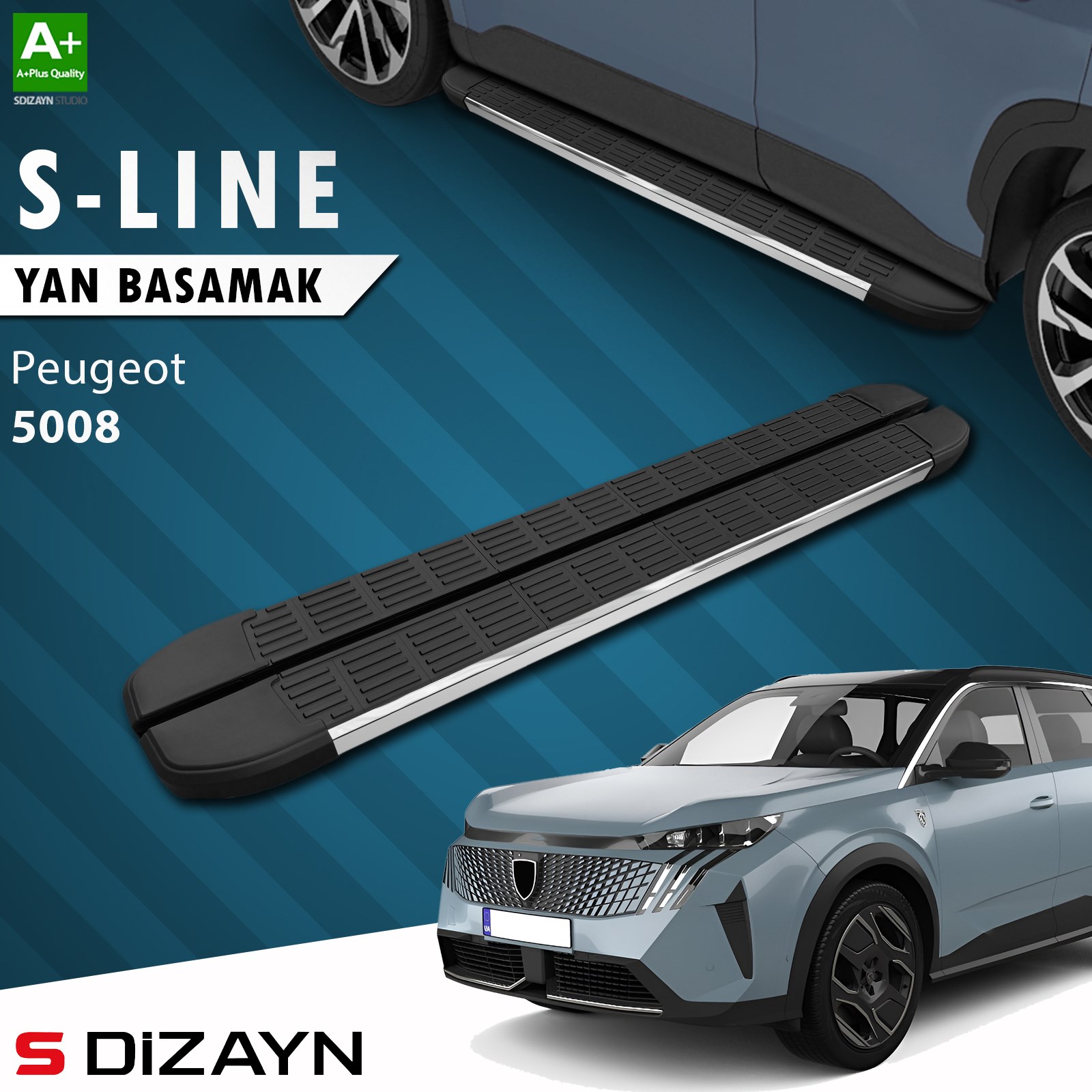 S-Dizayn Peugeot 5008 3 Elektrikli S-Line Krom Yan Basamak 203 Cm 2024 Üzeri A+ Kalite
