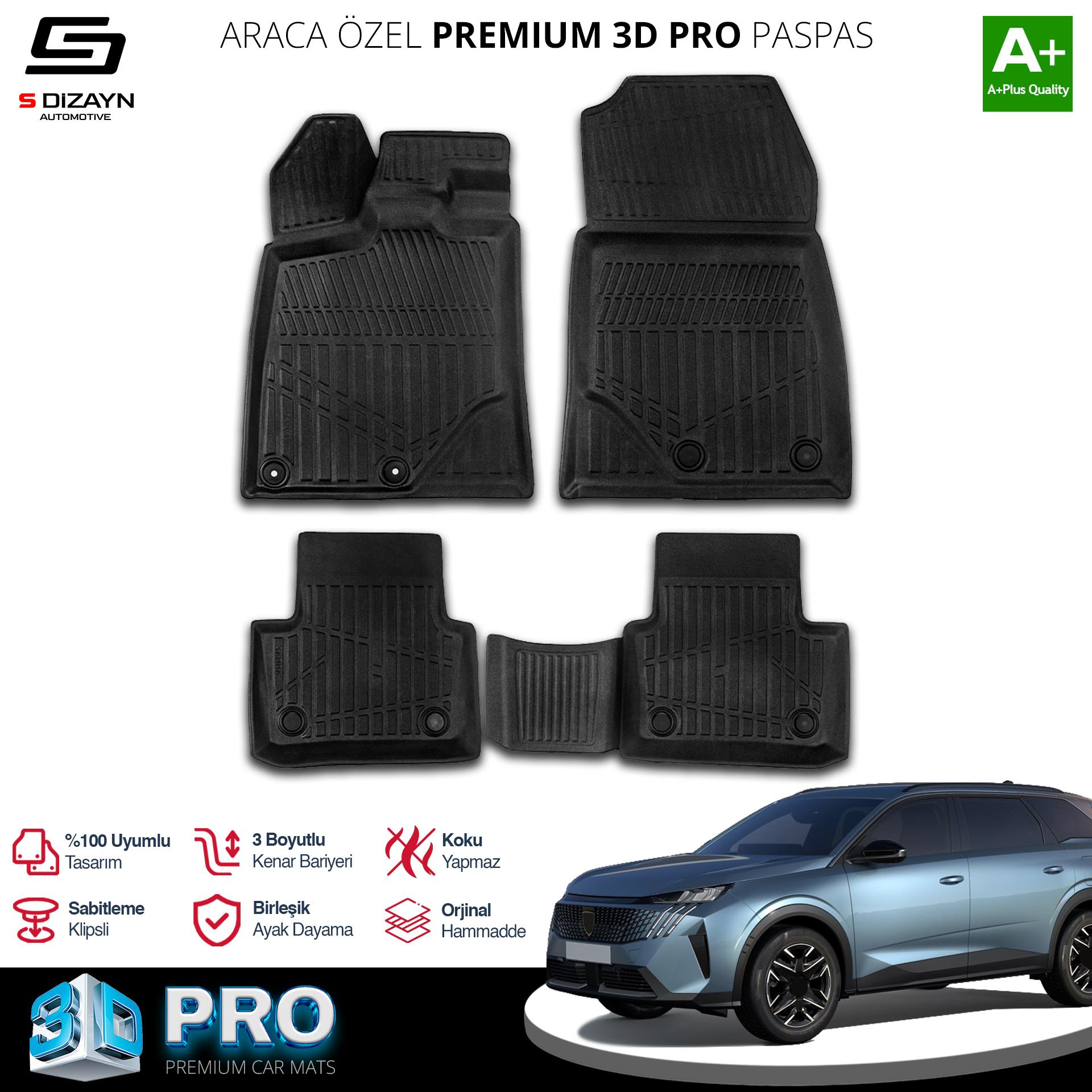 S-Dizayn Peugeot 5008 3D Pro Havuzlu Paspas 2024 Üzeri A+ Kalite