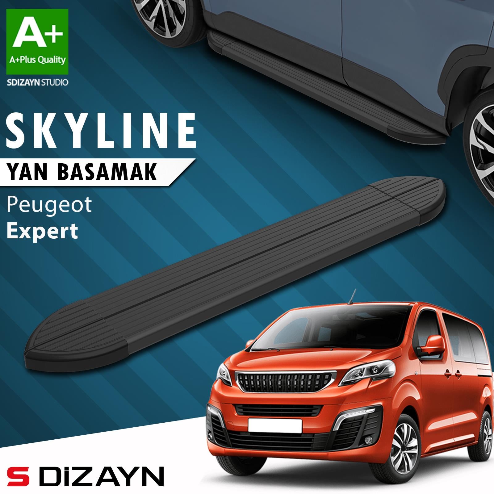 Peugeot Expert 3 Kısa Şase Skyline Siyah Yan Basamak 213 Cm 2016 Üzeri A+ Kalite