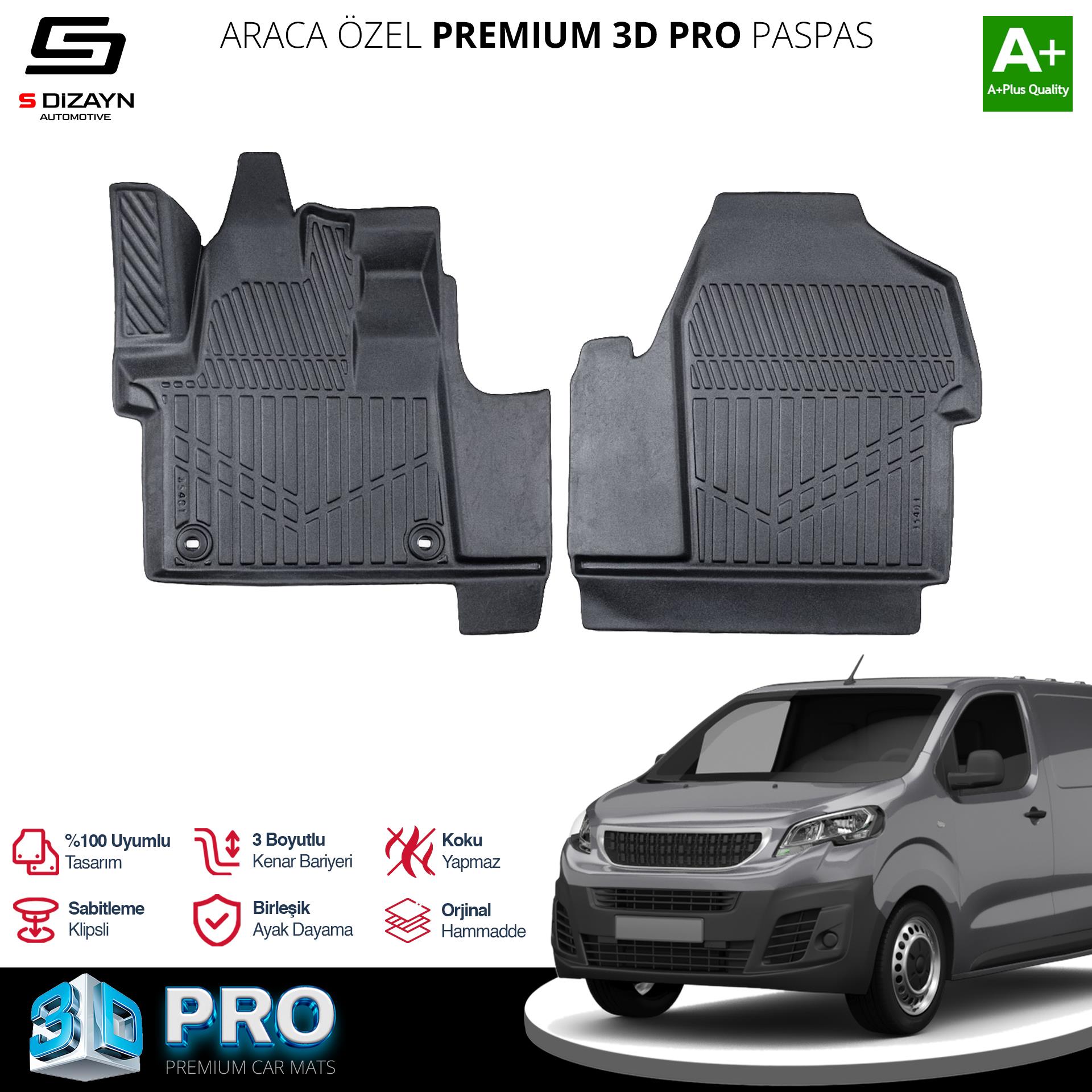 S-Dizayn Peugeot Expert Panelvan 3D Pro Havuzlu Paspas Ön 2Li 2016 Üzeri A+ Kalite