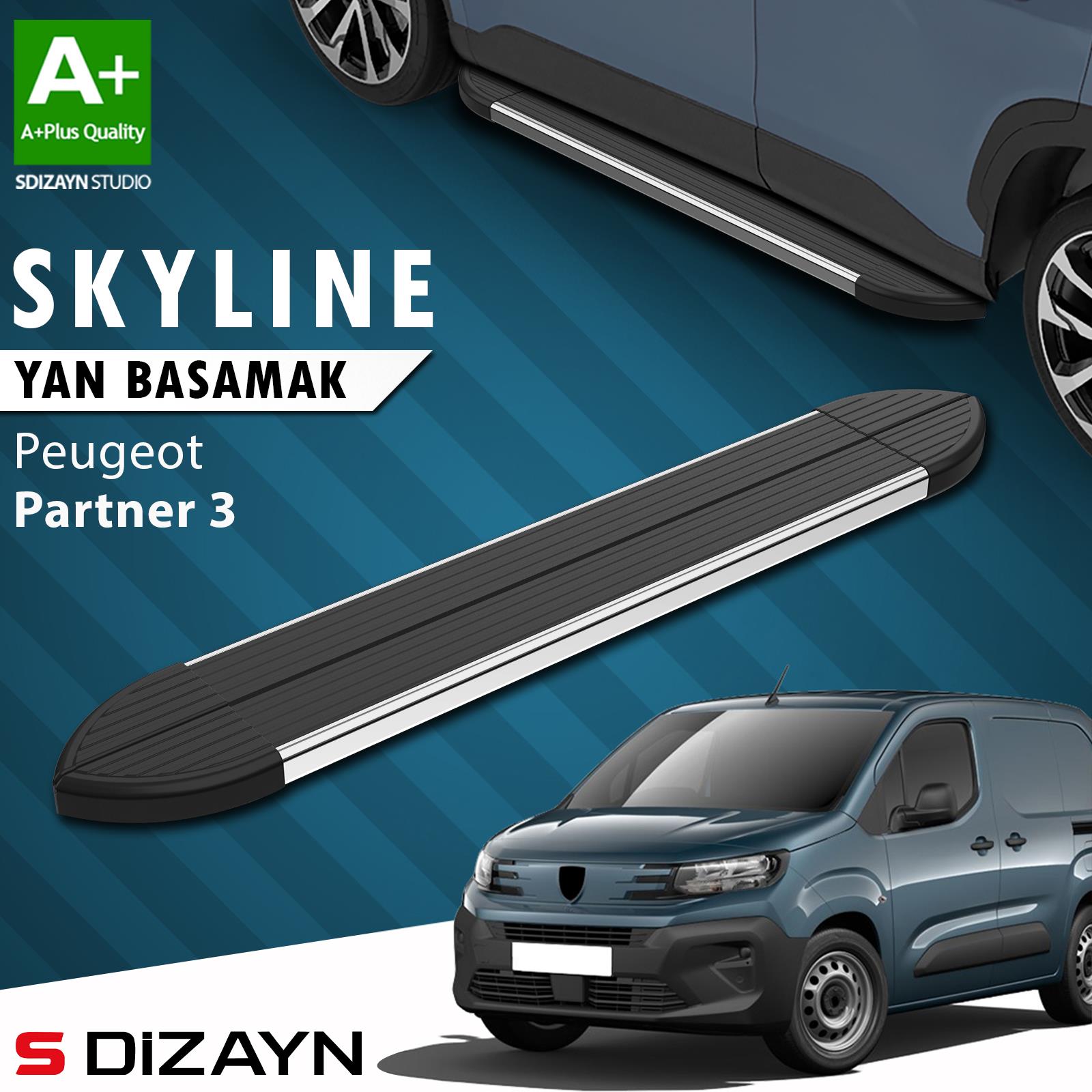 Peugeot Partner 3 Kısa Şase Skyline Krom Yan Basamak 203 Cm 2018 Üzeri A+ Kalite