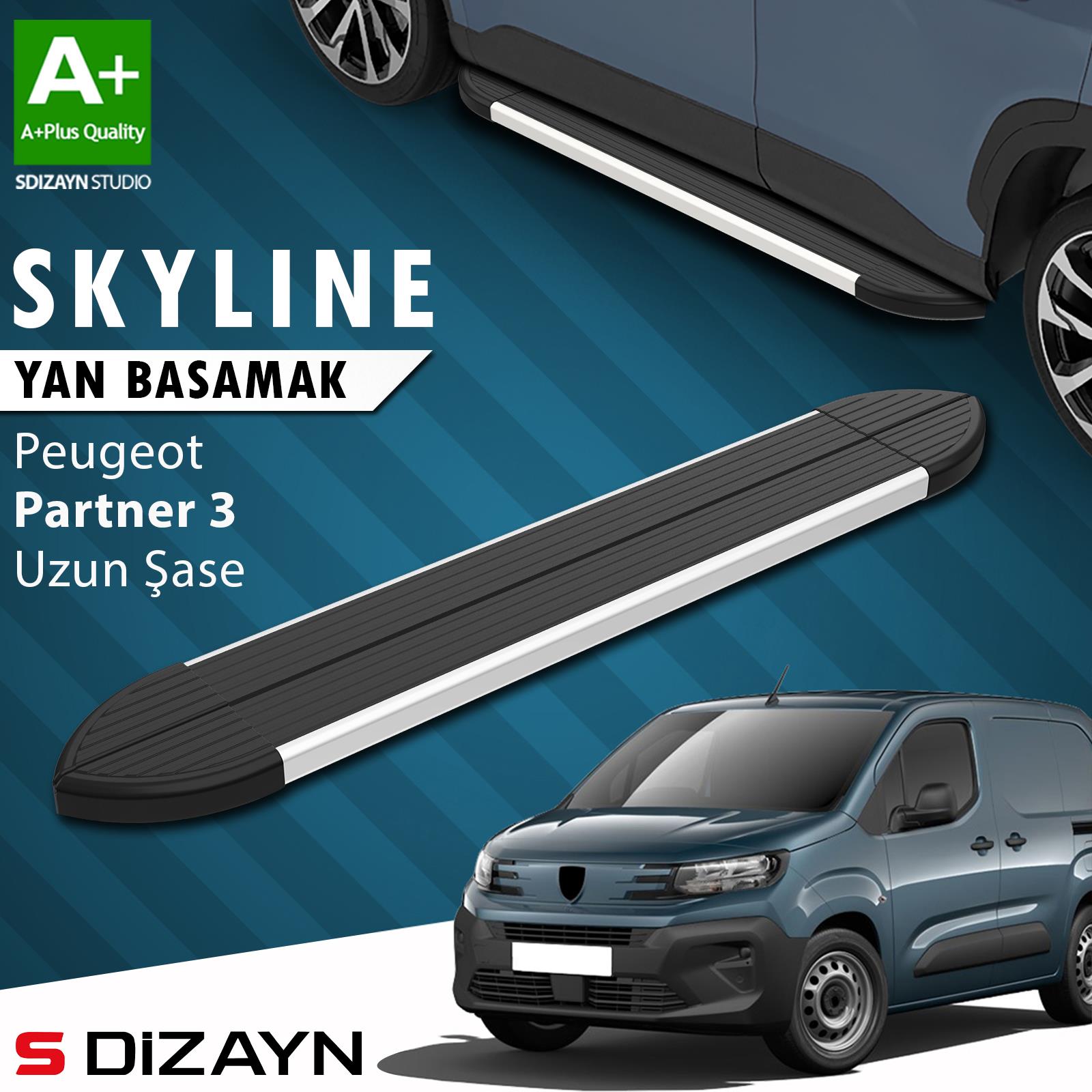Peugeot Partner 3 Uzun Şase Skyline Aluminyum Yan Basamak 213 Cm 2018 Üzeri A+ Kalite