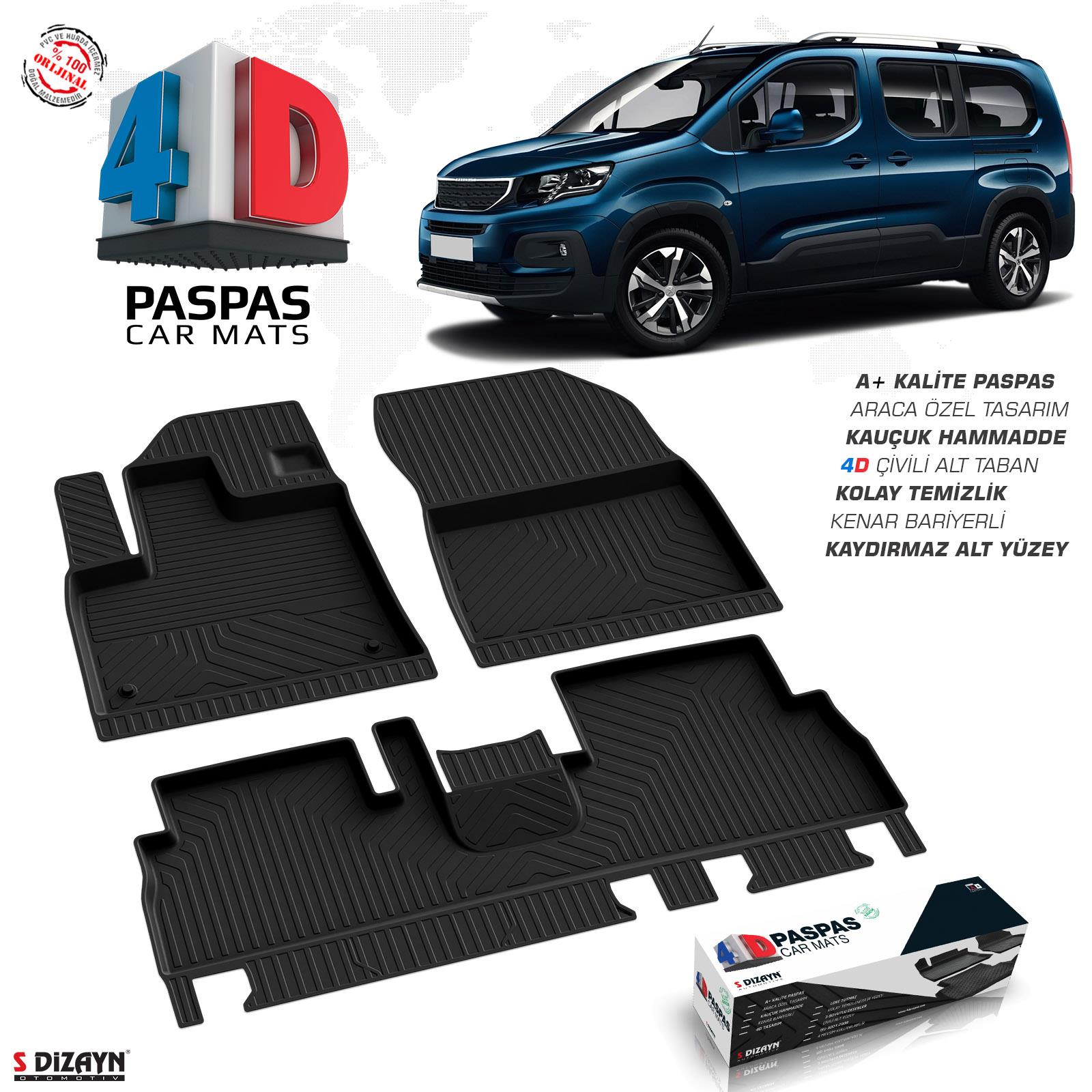 S-Dizayn Peugeot Rifter 4D Havuzlu Paspas 2019-2023 A+Kalite
