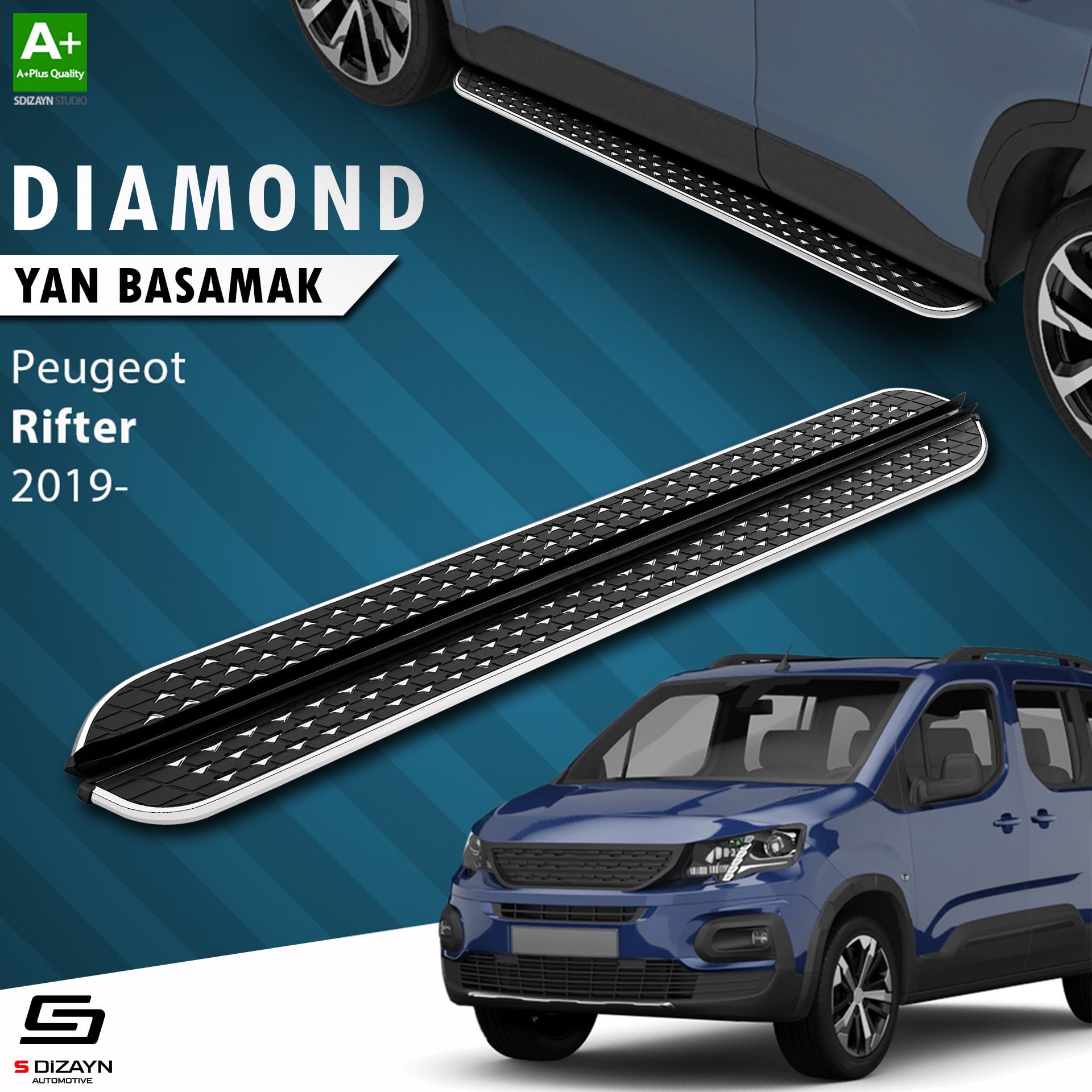 S-Dizayn Peugeot Rifter Diamond Krom Yan Basamak 203 Cm 2019 Üzeri A+ Kalite