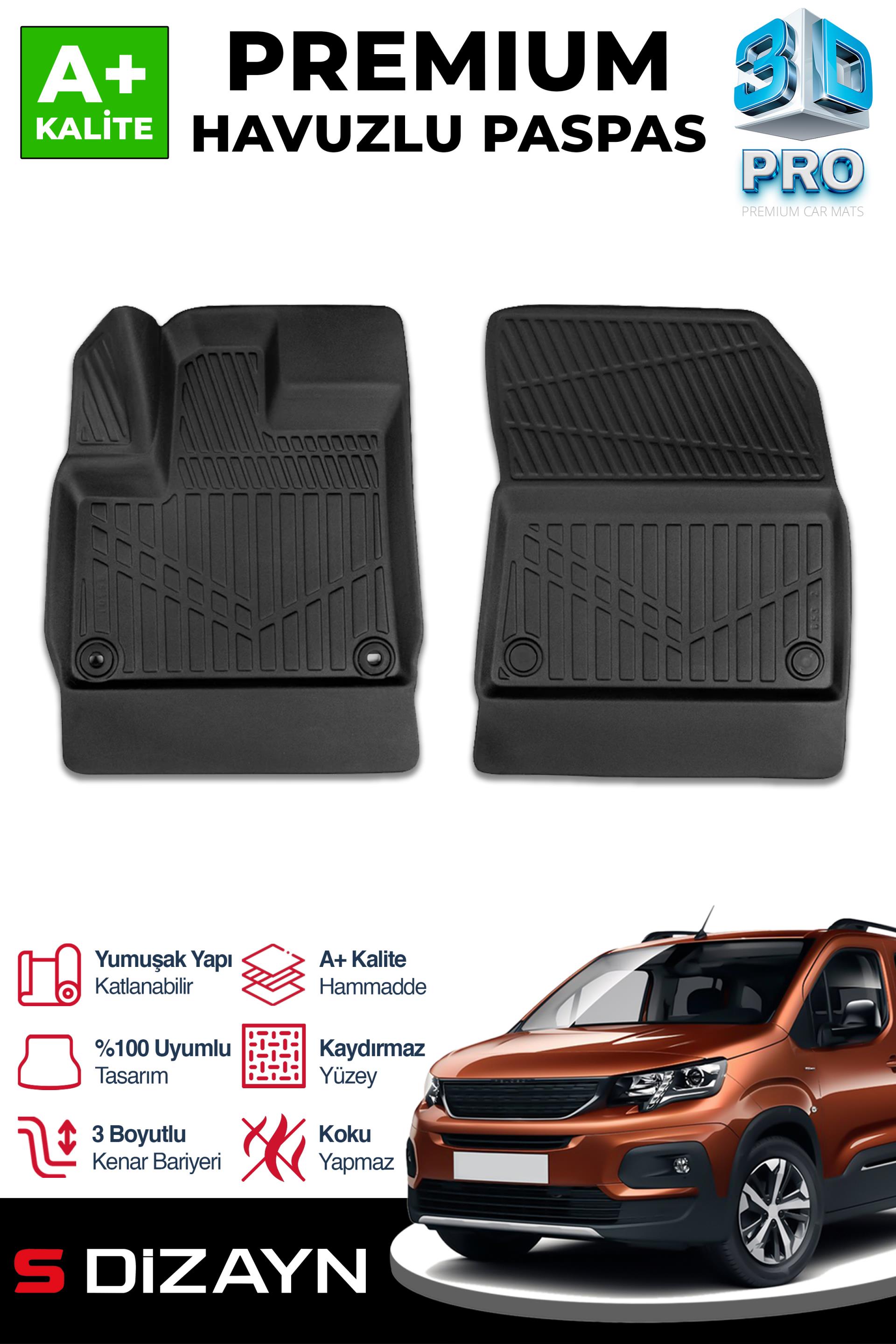 S-Dizayn Peugeot Rifter Panelvan 3D Pro Havuzlu Paspas Ön 2li 2019 Üzeri A+ Kalite