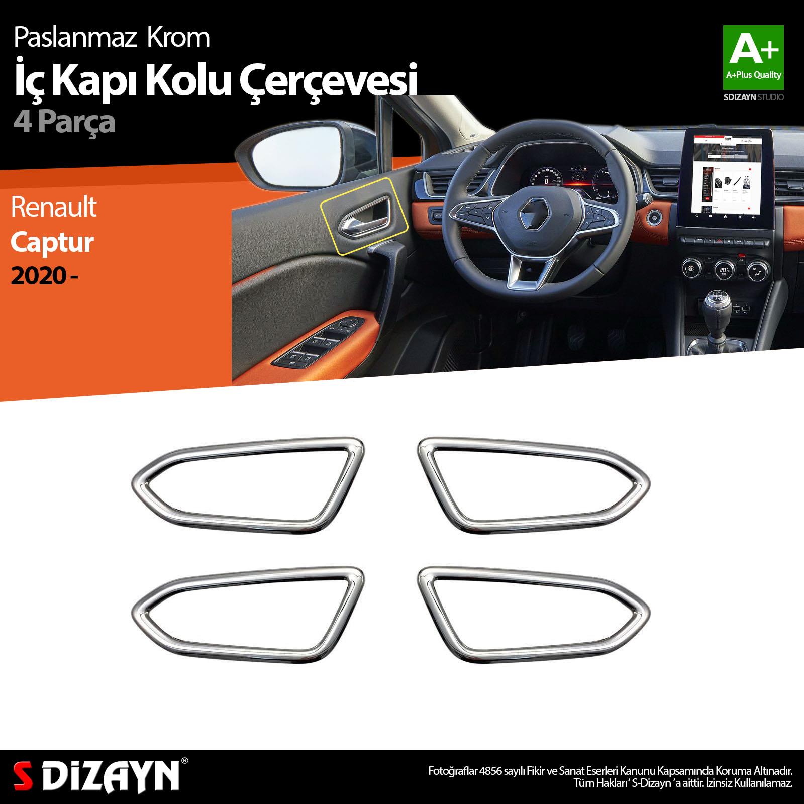 S-Dizayn Renault Captur 2 Krom İç Kapı Kolu Çerçevesi 4 Prç. 2020 Üzeri