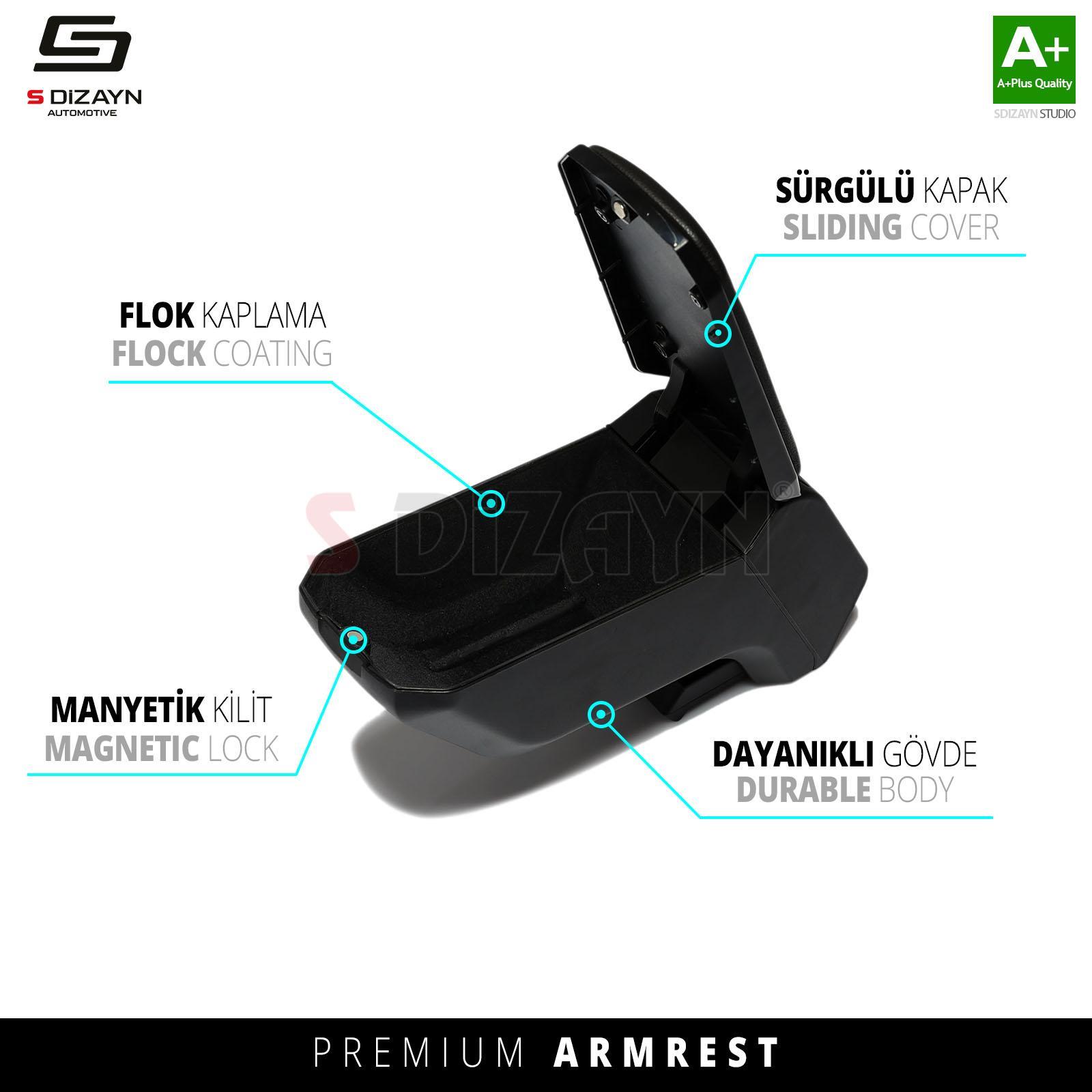 S-Dizayn Renault Captur Kol Dayama Kolçak Çelik Ayaklı ABS Siyah 2010-2018 A+Kalite