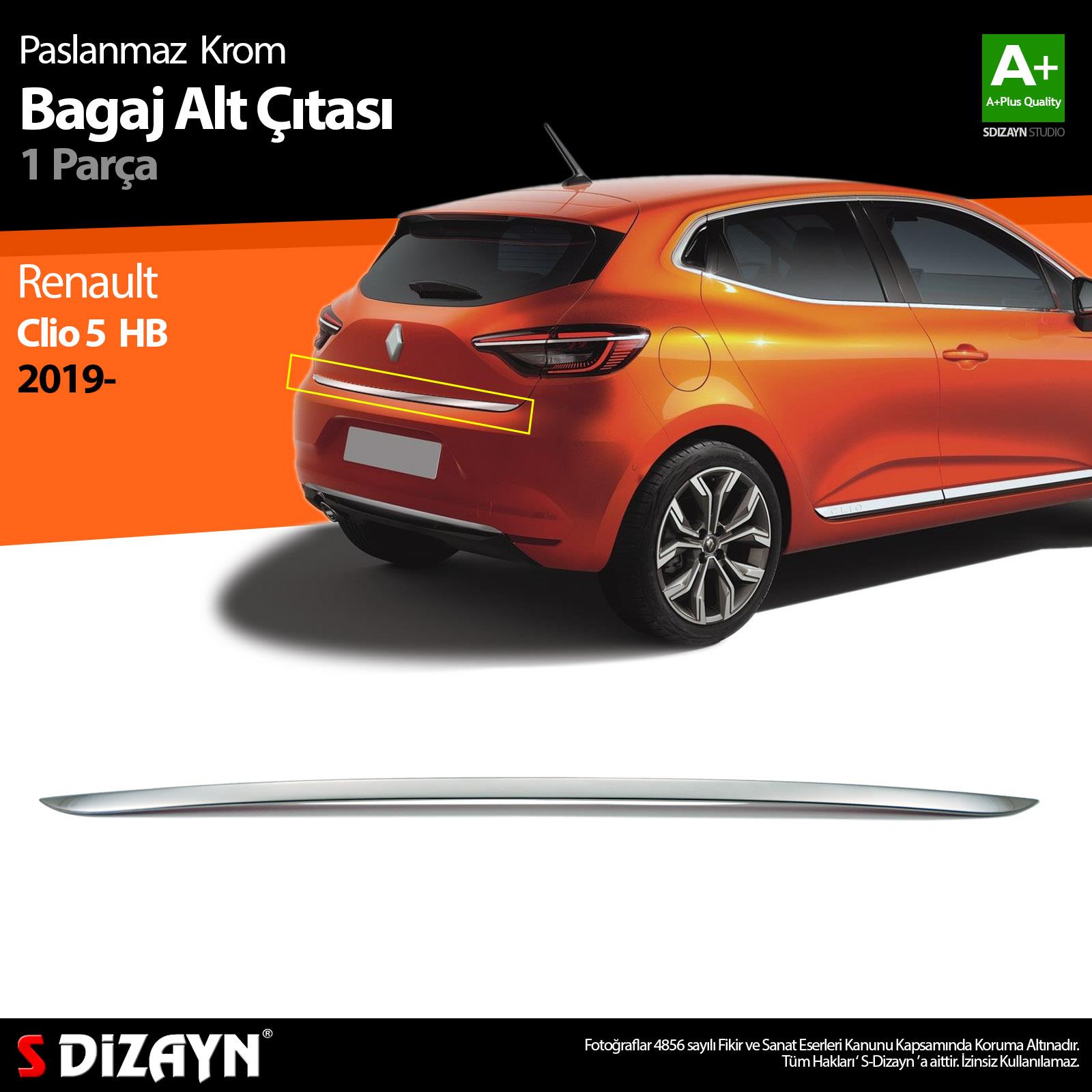 S-Dizayn Renault Clio 5 Krom Bagaj Alt Çıtası 2019-2026