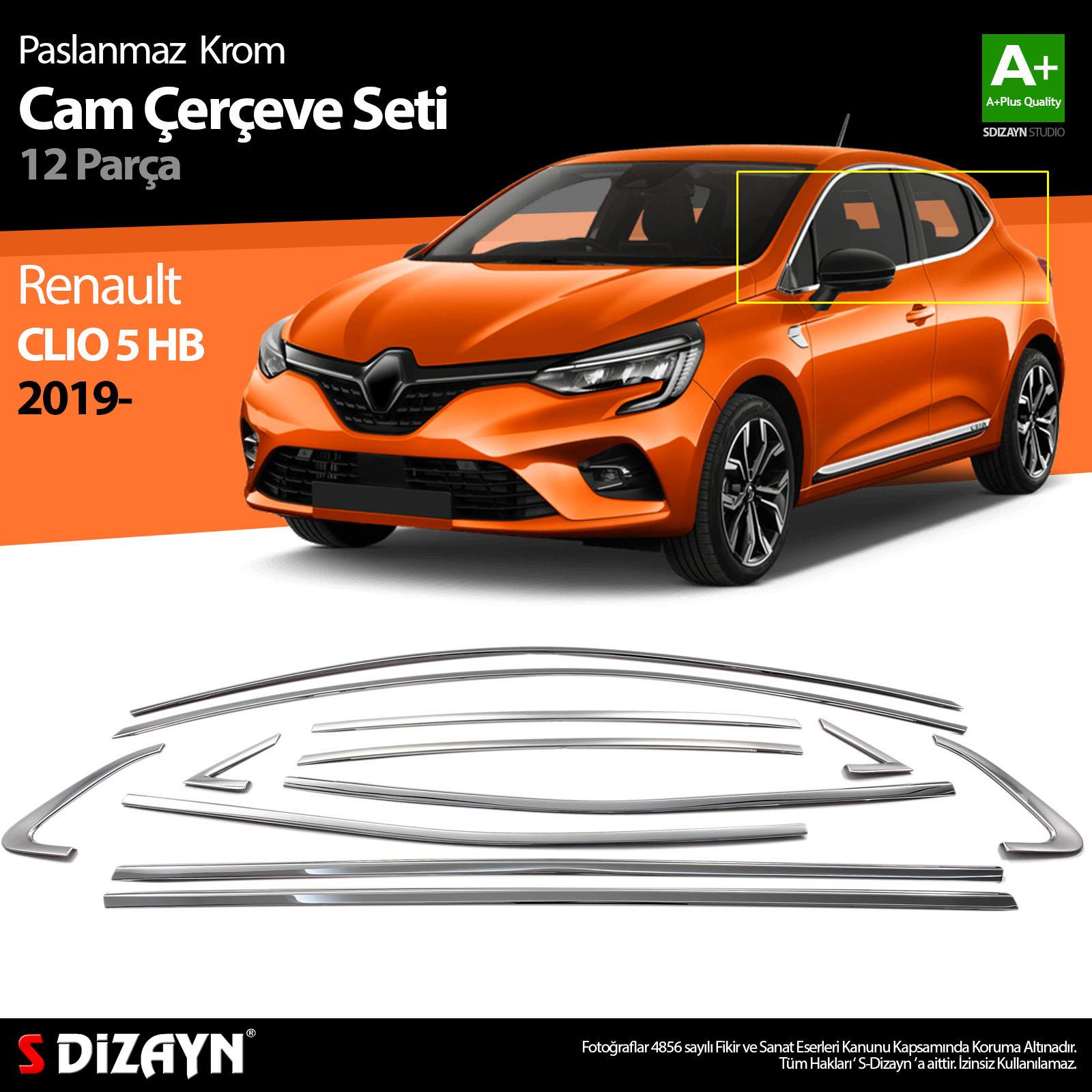 S-Dizayn Renault Clio 5 Krom Cam Çerçevesi 12 Prç. 2019-2026 A+ Kalite