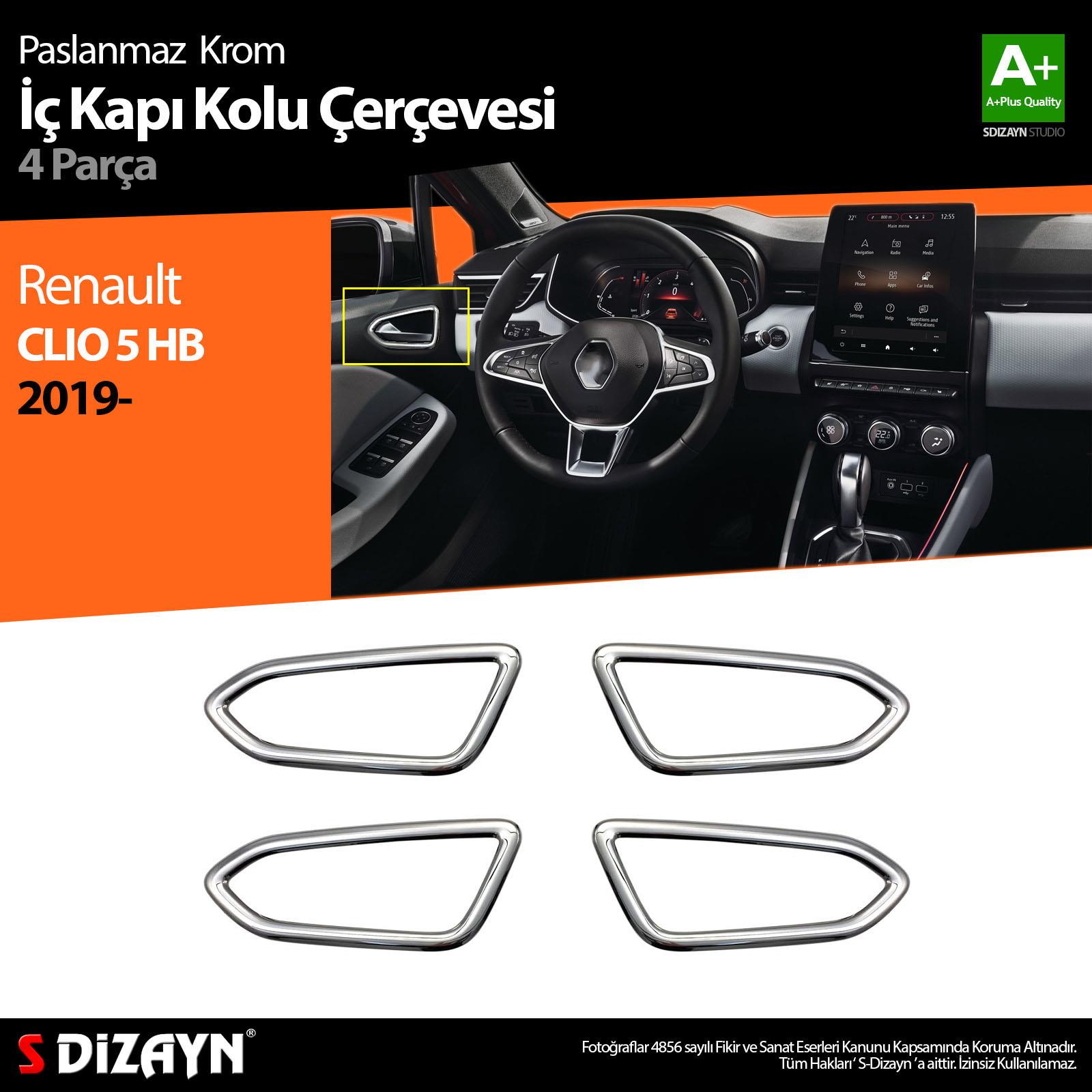 S-Dizayn Renault Clio 5 Krom İç Kapı Kolu Çerçevesi 4 Prç. 2019-2026
