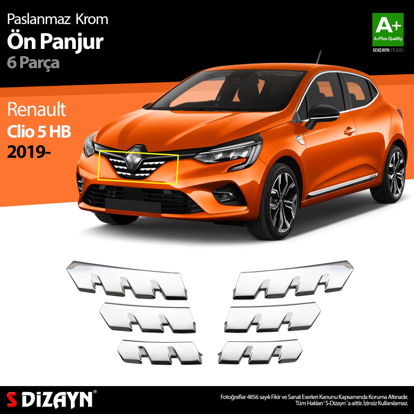S-Dizayn Renault Clio 5 Krom Ön Alt Panjur 6 Prç. 2019-2026