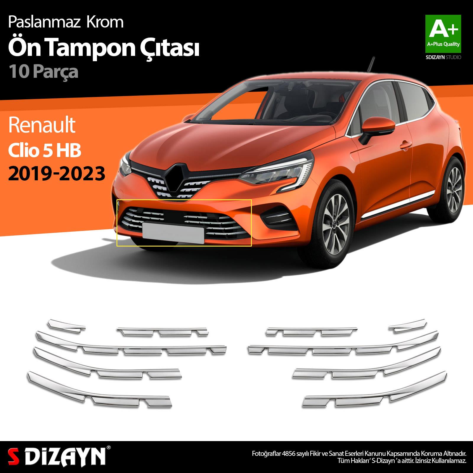 S-Dizayn Renault Clio 5 Krom Ön Tampon Çıtası 10 Prç. 2019-2026