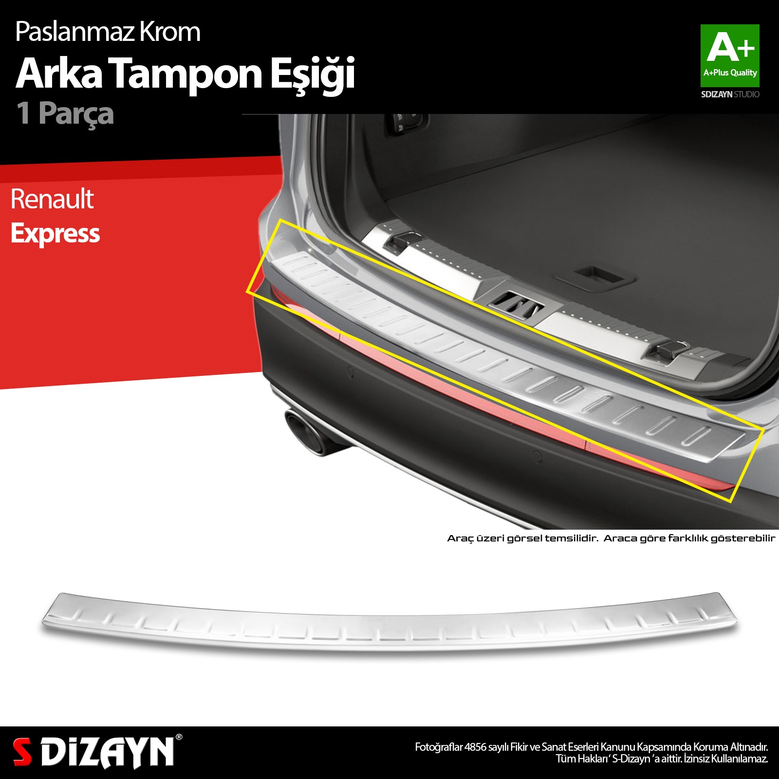 S-Dizayn Renault Express Krom Arka Tampon Eşiği 2021 Üzeri A+ Kalite