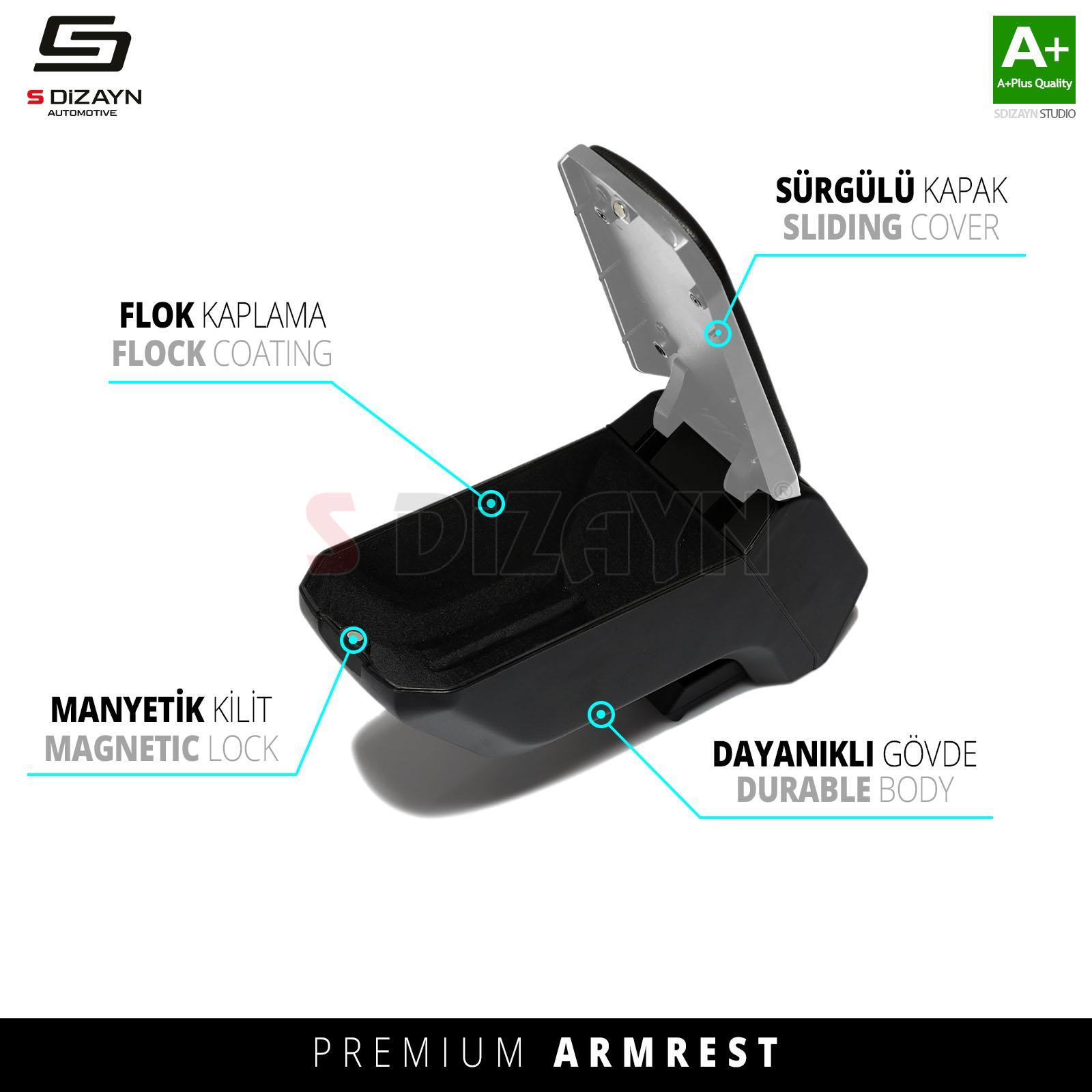 S-Dizayn Renault Fluence Kol Dayama Kolçak Çelik Ayaklı ABS Gri 2010-2016 A+Kalite