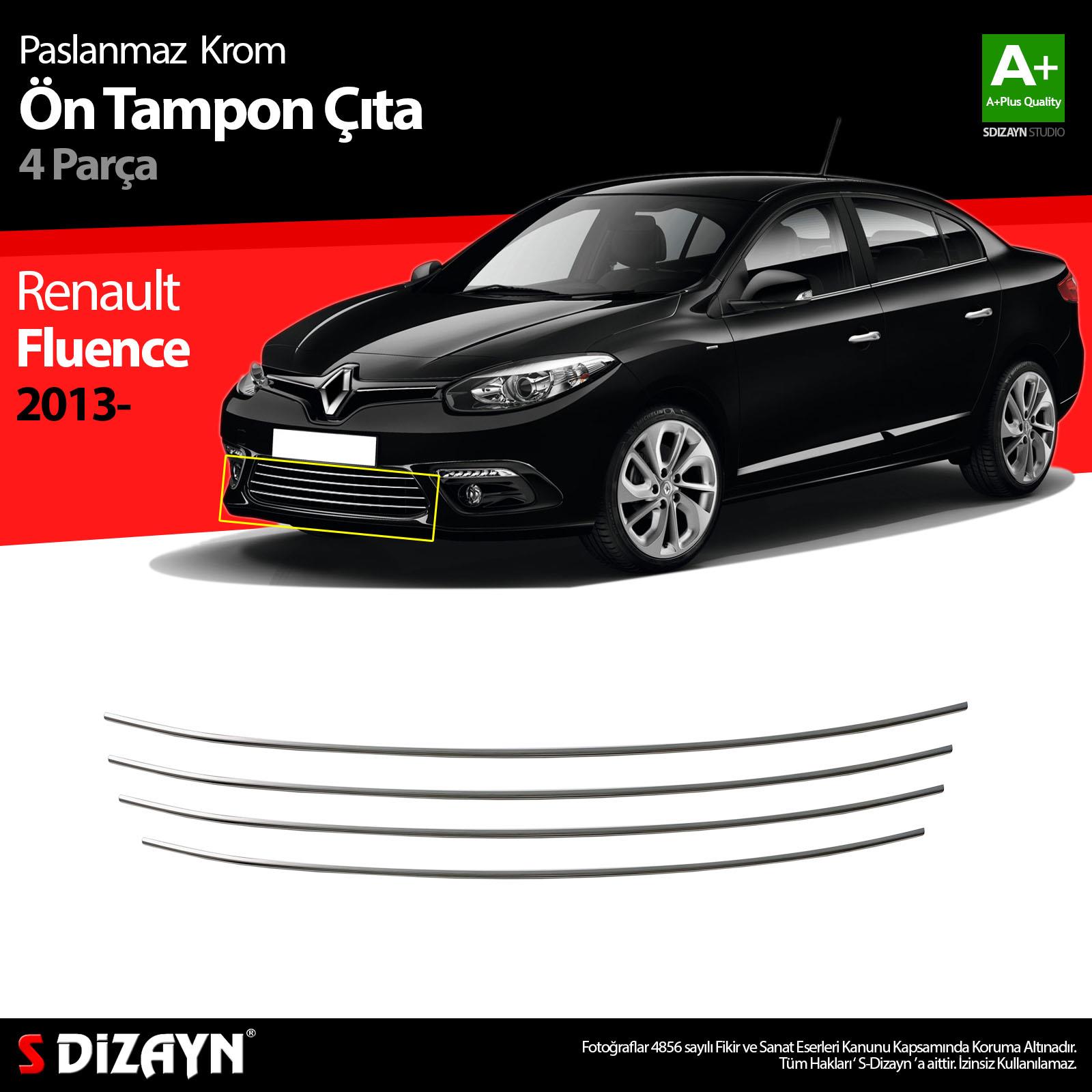 S-Dizayn Renault Fluence Krom Ön Tampon Çıtası 4 Prç. 2013-2016 Makyajlı