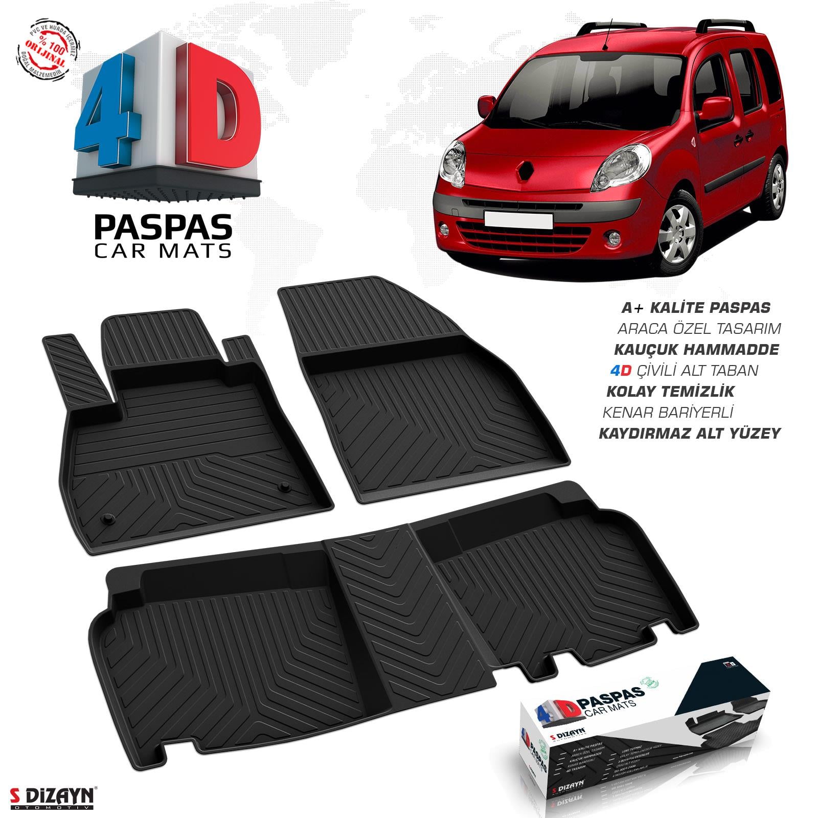 S-Dizayn Renault Kangoo 4D Havuzlu Paspas 2008 ve Üzeri A+Kalite