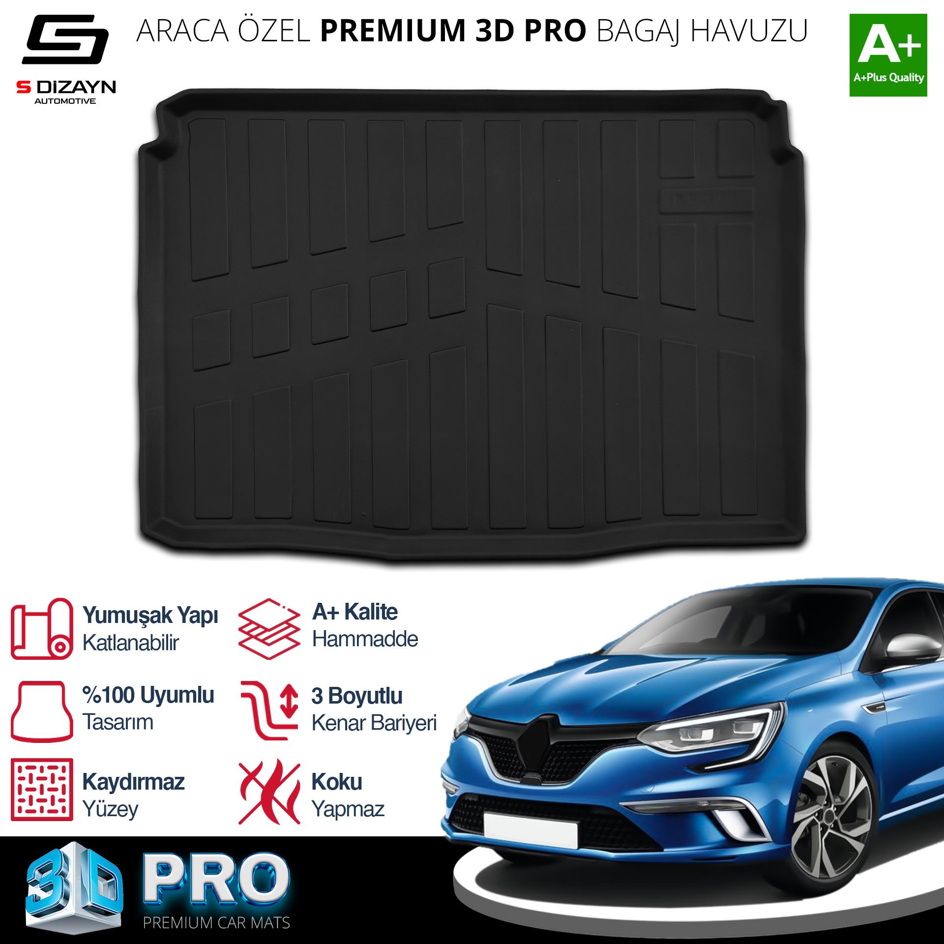 S-Dizayn Renault Megane 4 HB 3D Pro Bagaj Havuzu 2016 Üzeri A+ Kalite