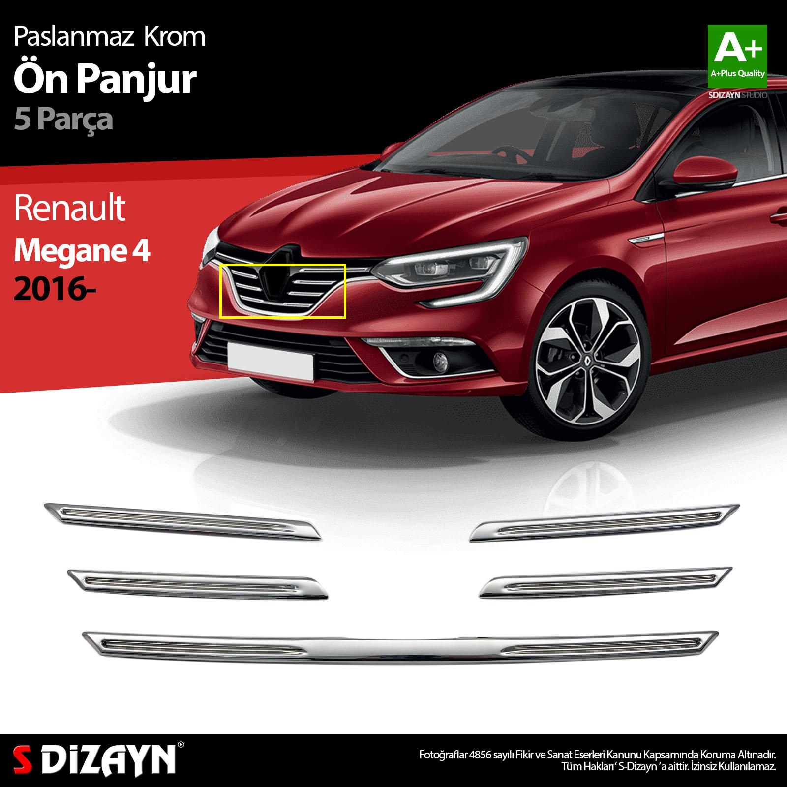 S-Dizayn Renault Megane 4 Krom Ön Panjur 5 Prç. 2016-2020 A+ Kalite