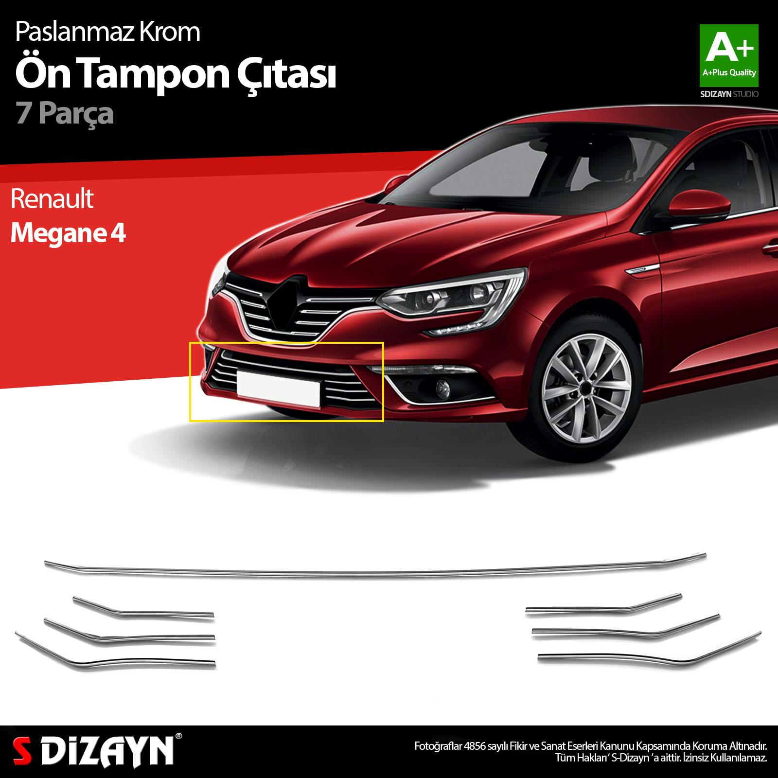 S-Dizayn Renault Megane 4 Krom Ön Tampon Çıtası 7 Prç. 2016-2020