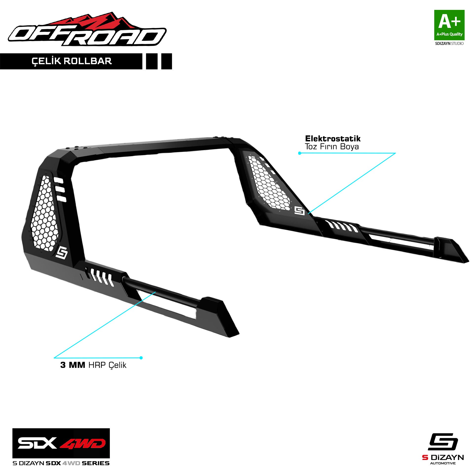 S-Dizayn SDX 4WD Off Road Ford Ranger 3 Çelik Roll Bar V1 2012-2022