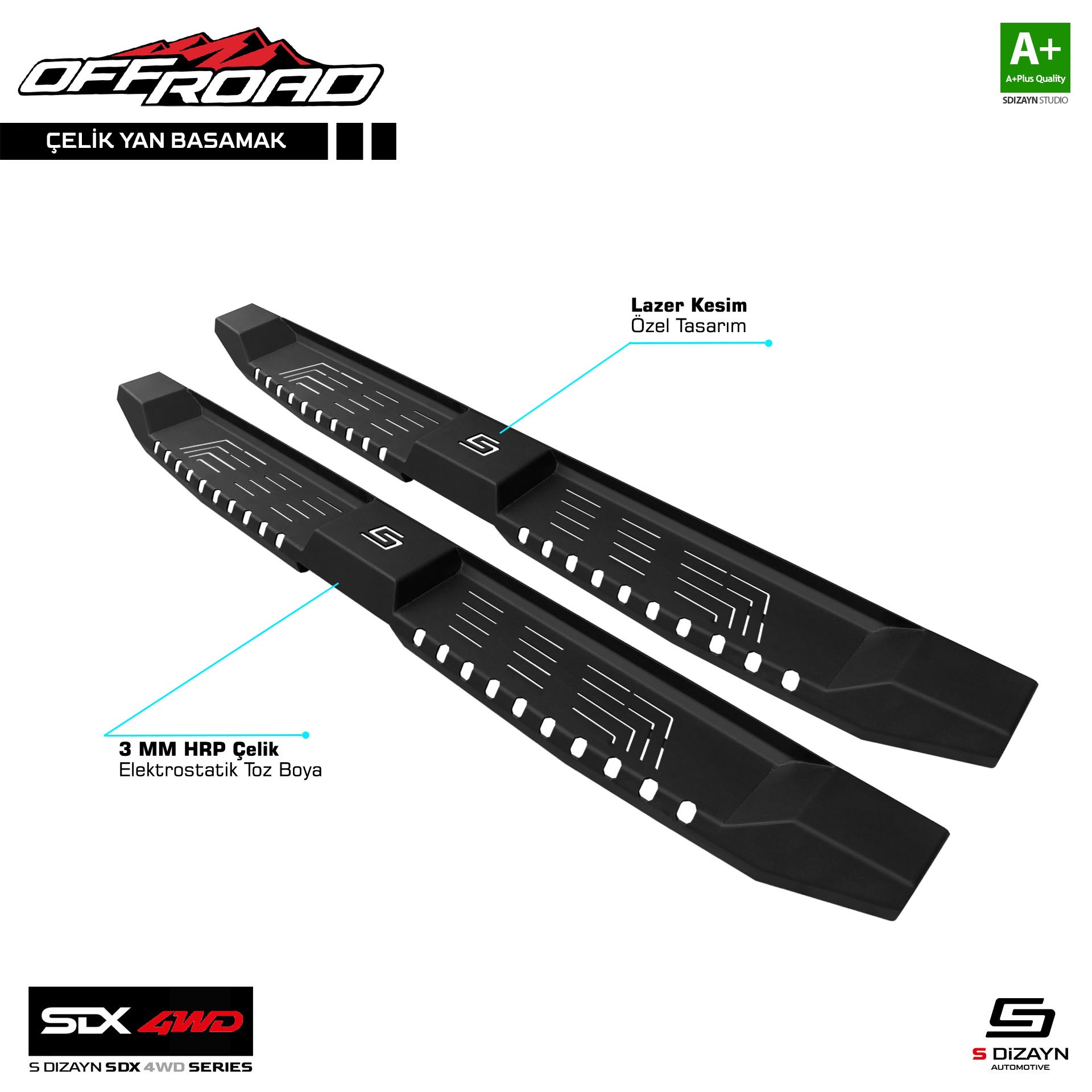 S-Dizayn SDX 4WD Off Road Mitsubishi L200 5 Çelik Yan Basamak 195 Cm V2 2015-2019 A+ Kalite