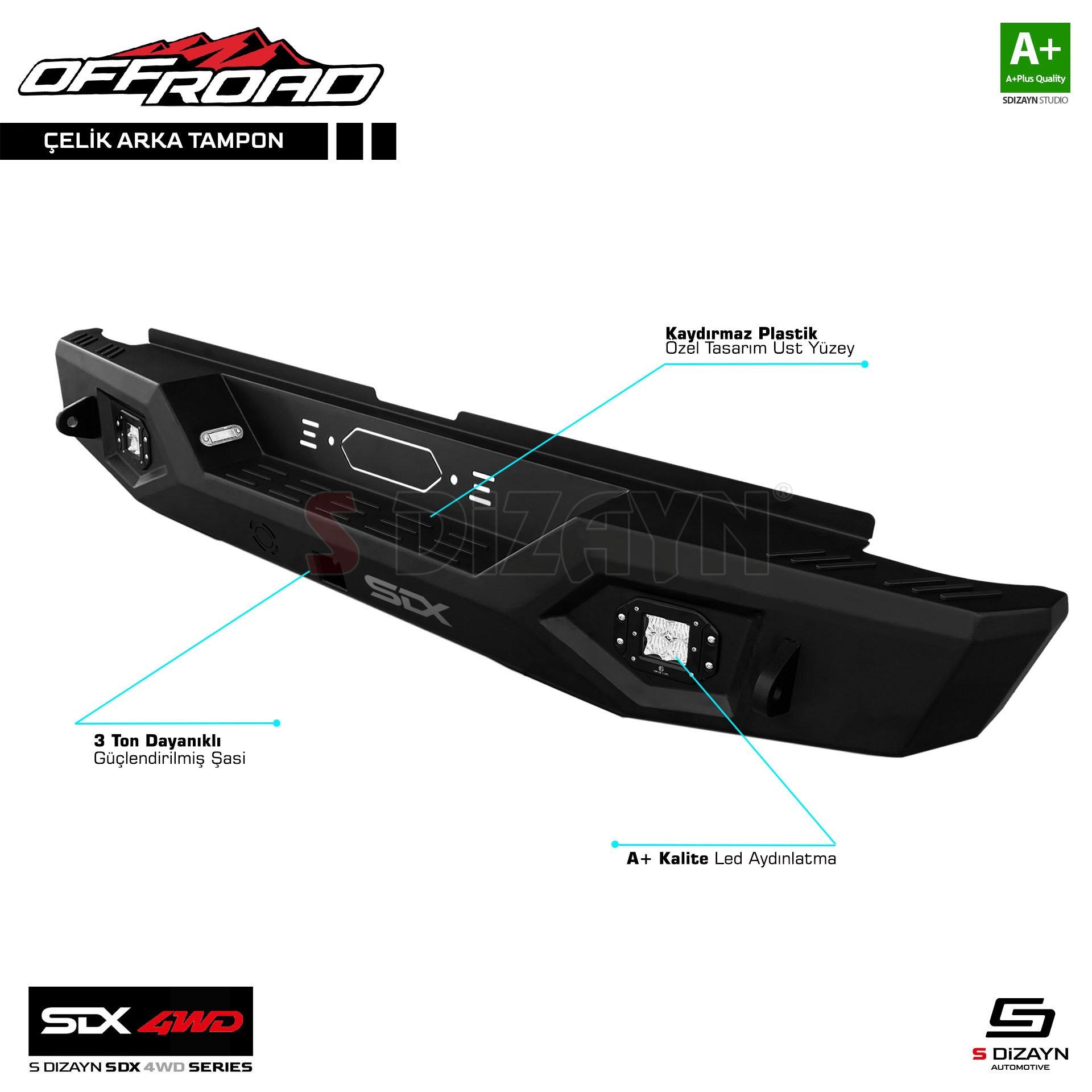 S-Dizayn SDX 4WD Off Road Nissan Navara 2 Çelik Arka Tampon V1 Ledli 2005-2015
