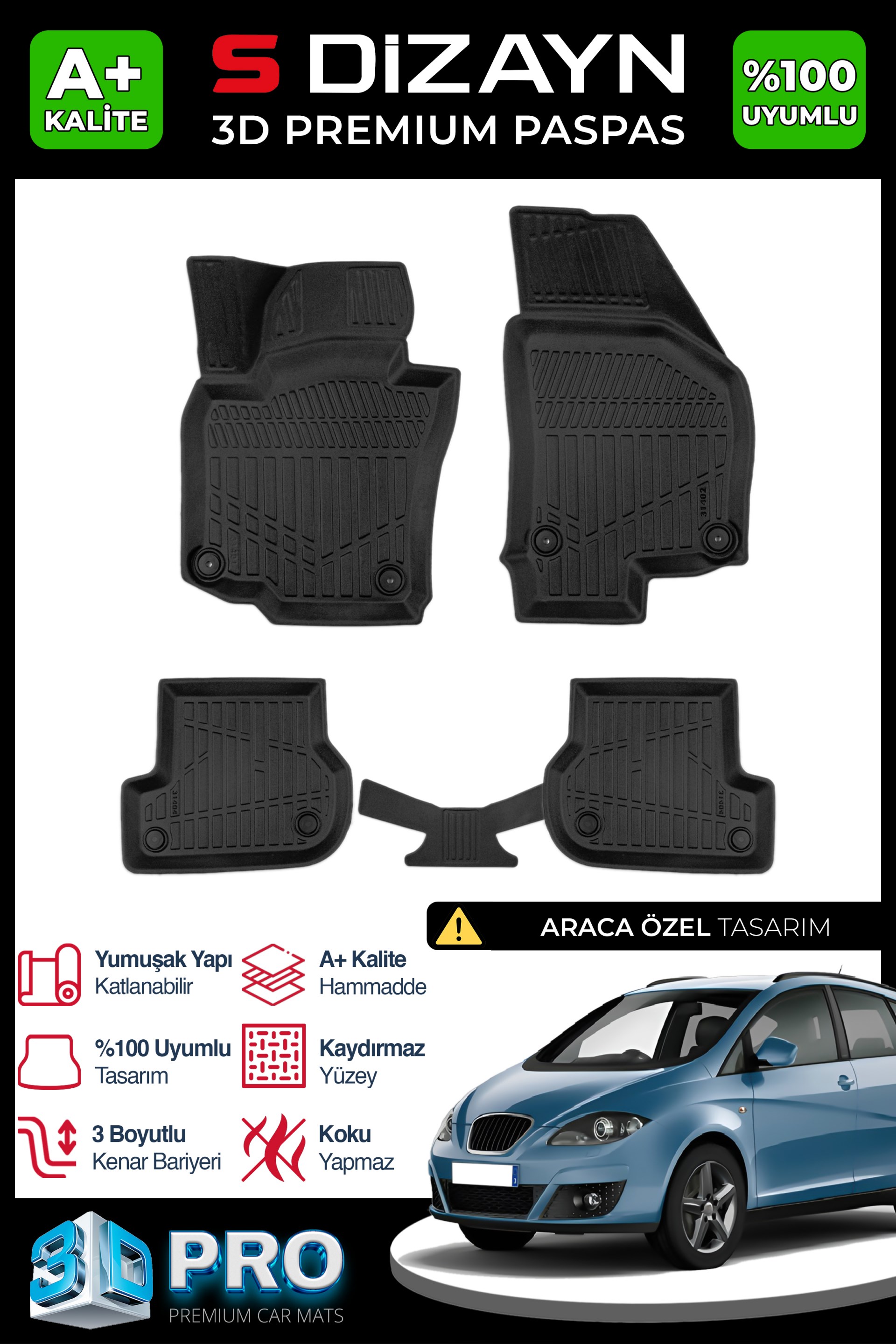 S-Dizayn Seat Altea 3D Pro Havuzlu Paspas 2006-2015 A+ Kalite