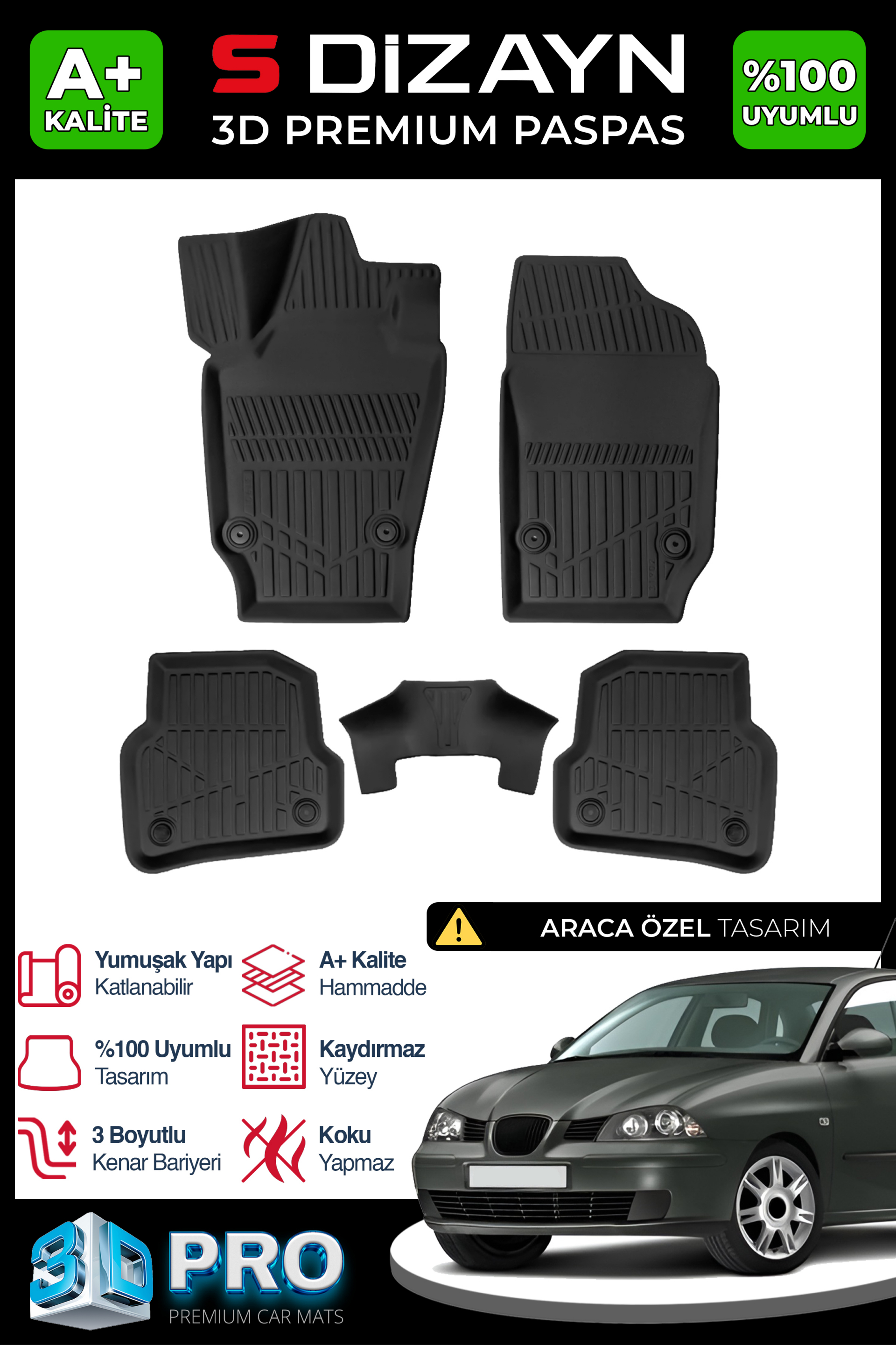 S-Dizayn Seat Cordoba 3D Pro Havuzlu Paspas 2004-2009 A+ Kalite