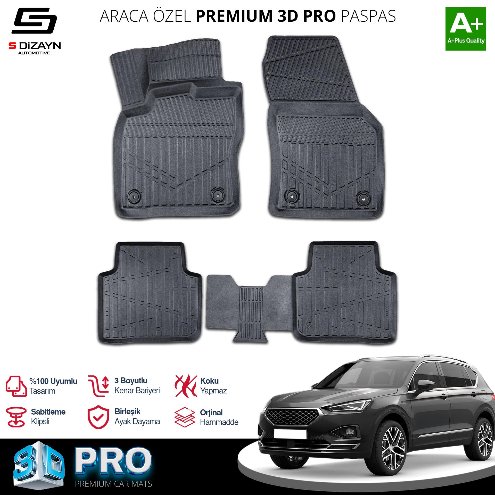 S-Dizayn Seat Tarraco 3D Pro Havuzlu Paspas 2018 Üzeri A+ Kalite