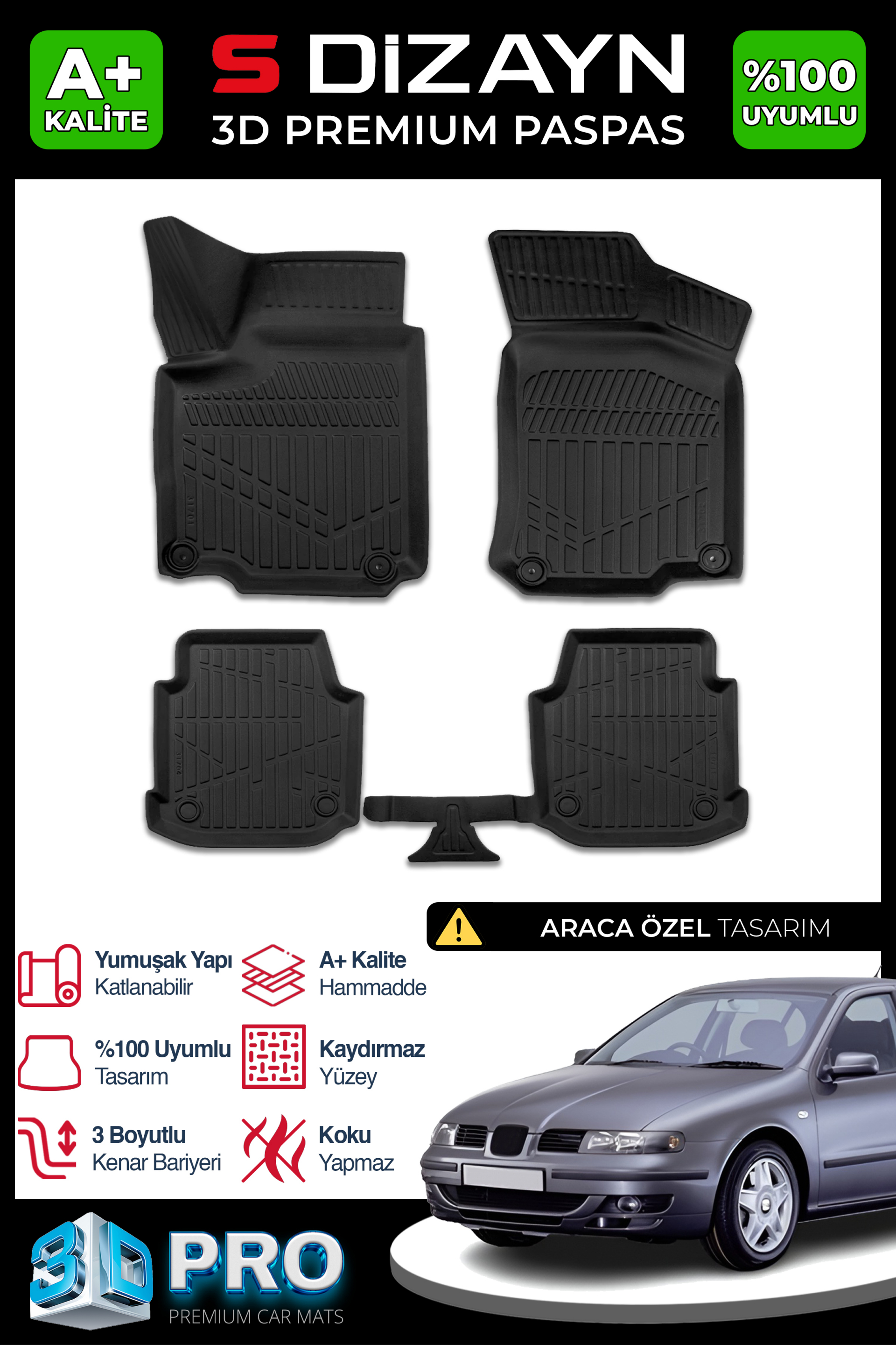 S-Dizayn Seat Toledo 3D Pro Havuzlu Paspas 1999-2005 A+ Kalite