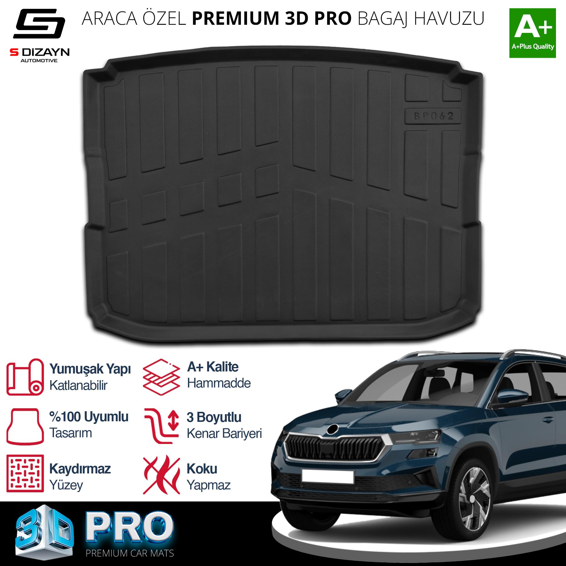 S-Dizayn Skoda Karoq 3D Pro Bagaj Havuzu Alt Bagaj 2017 Üzeri A+ Kalite