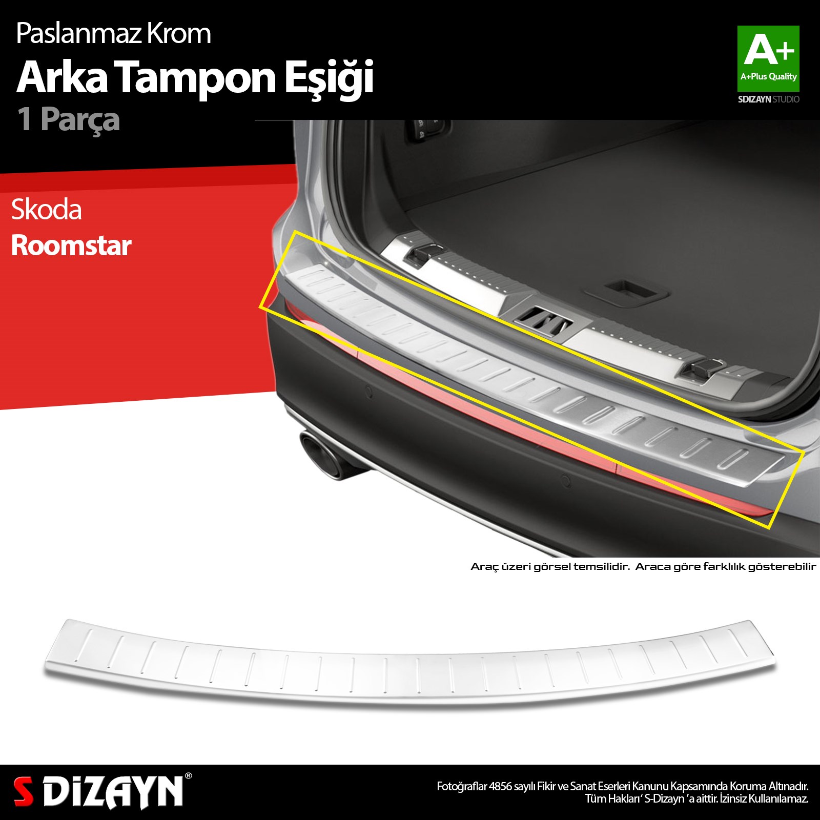 S-Dizayn Skoda Roomstar Krom Arka Tampon Eşiği 2006-2016 A+ Kalite