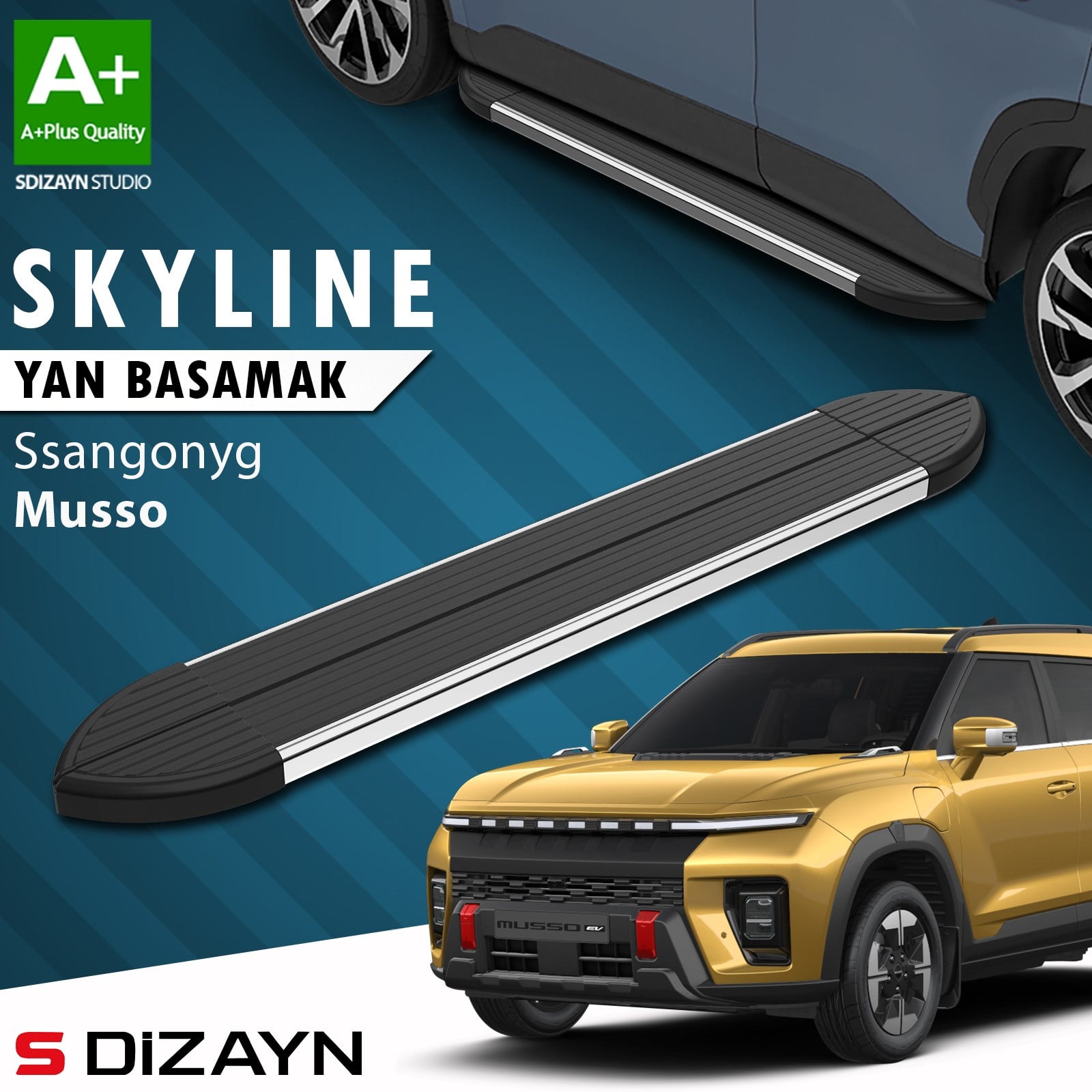 S-Dizayn Ssangyong Musso Elektrikli Skyline Krom Yan Basamak 223 Cm 2025 Üzeri A+ Kalite