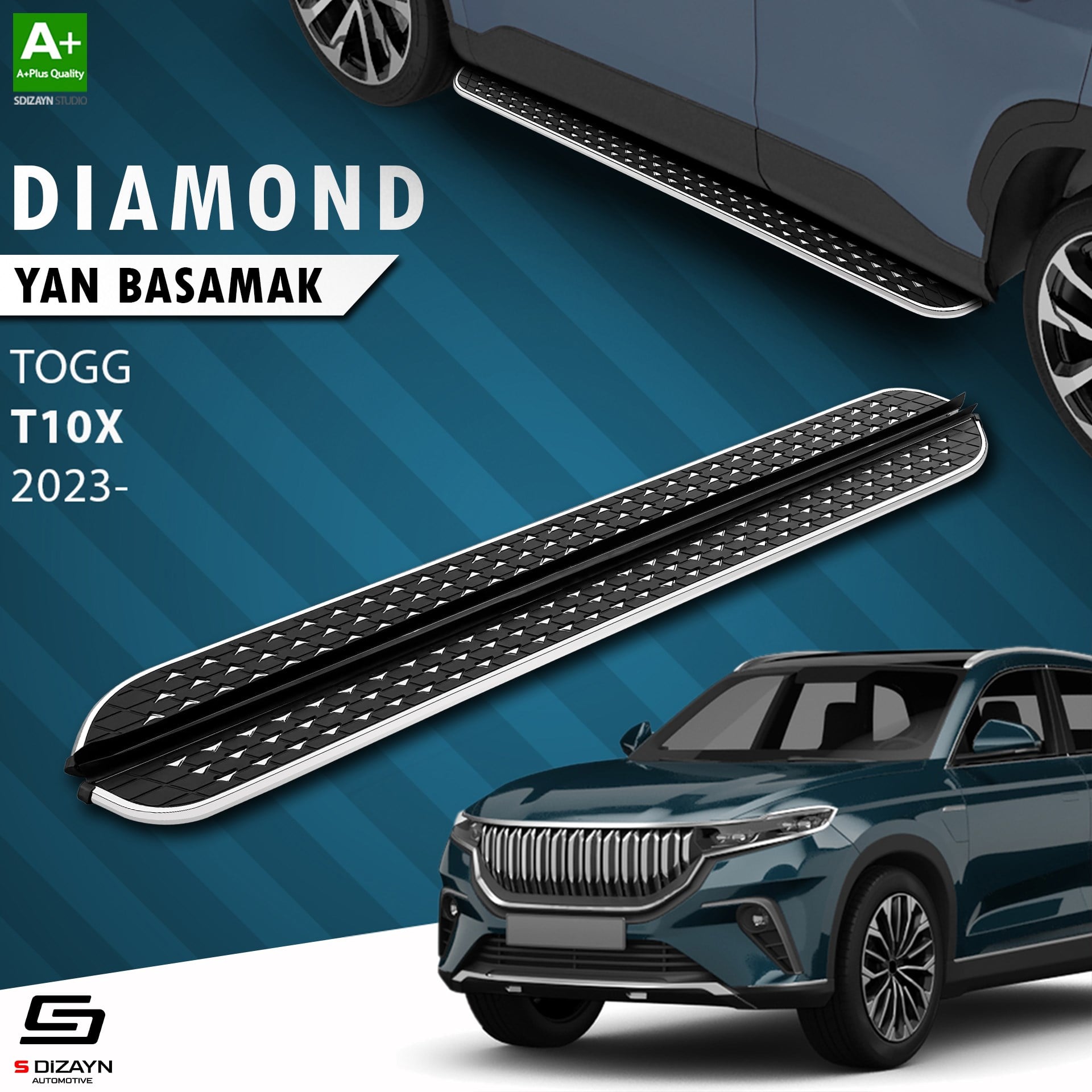 S-Dizayn TOGG T10X Diamond Krom Yan Basamak 203 Cm 2023 Üzeri A+ Kalite