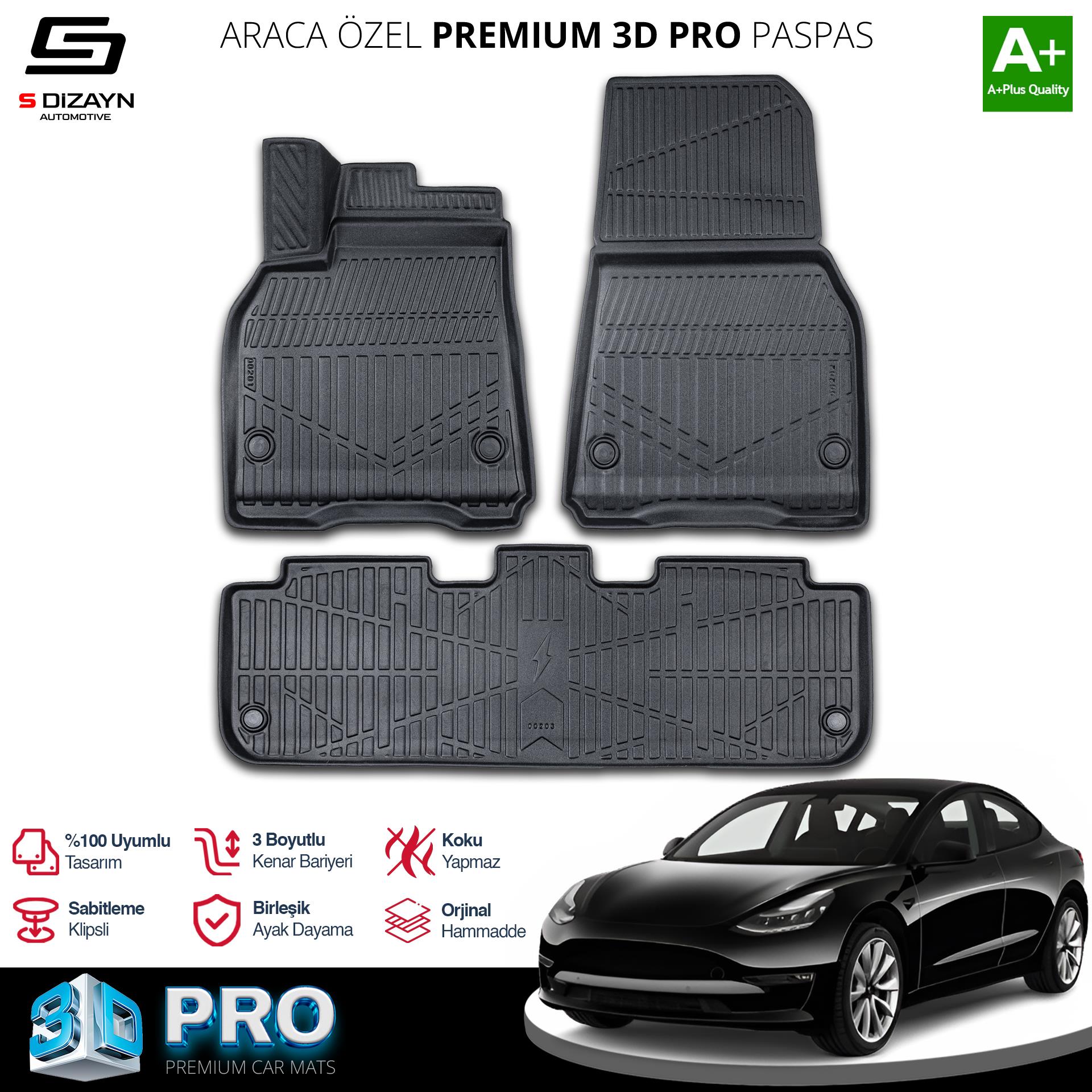 S-Dizayn Tesla Model Y 3D Pro Havuzlu Paspas 2020-2025 A+ Kalite