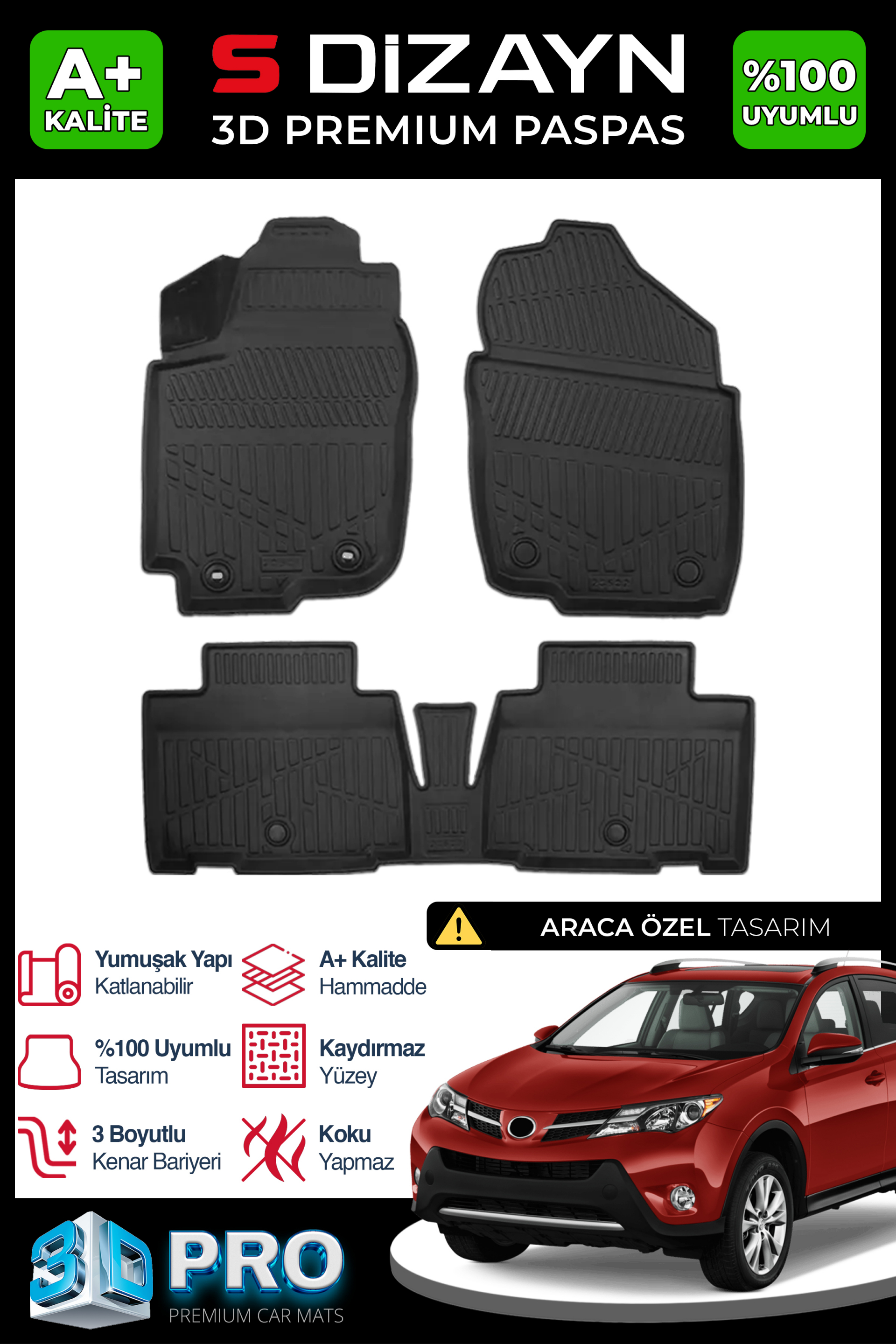 S-Dizayn Toyota RAV4 3D Pro Havuzlu Paspas 2013-2018 A+ Kalite