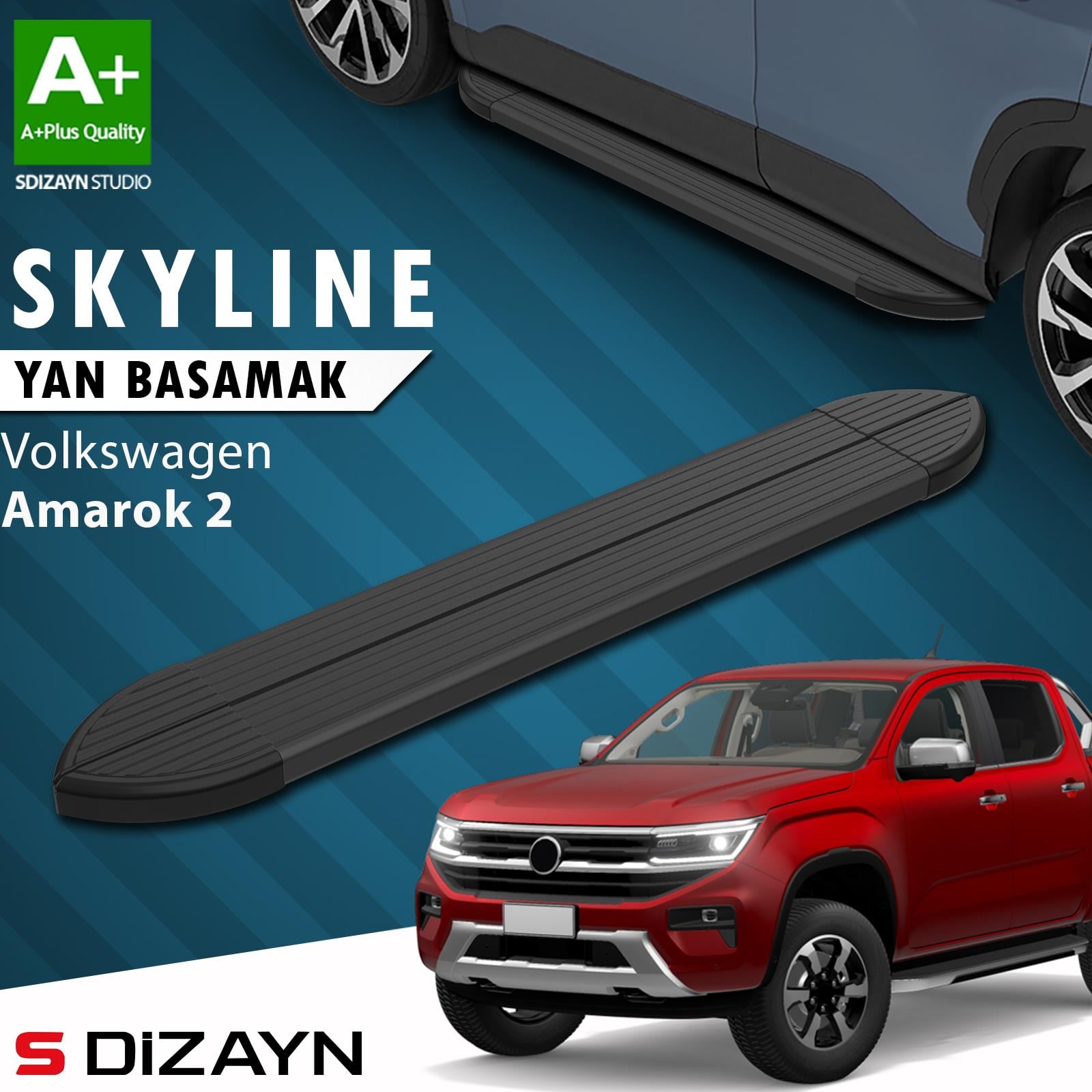 VW Amarok 2 Skyline Siyah Yan Basamak 203 Cm 2023 Üzeri A+ Kalite