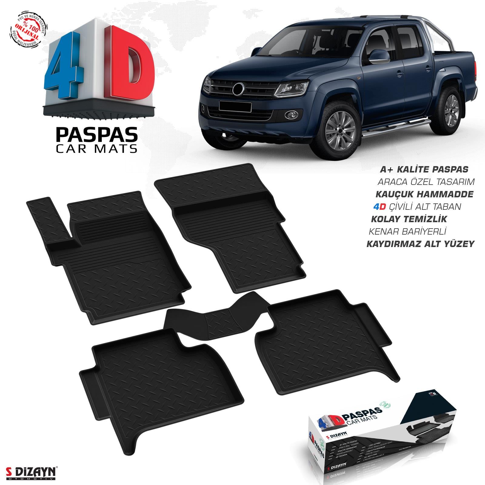 S-Dizayn VW Amarok 4D Havuzlu Paspas 2010-2022 A+Kalite