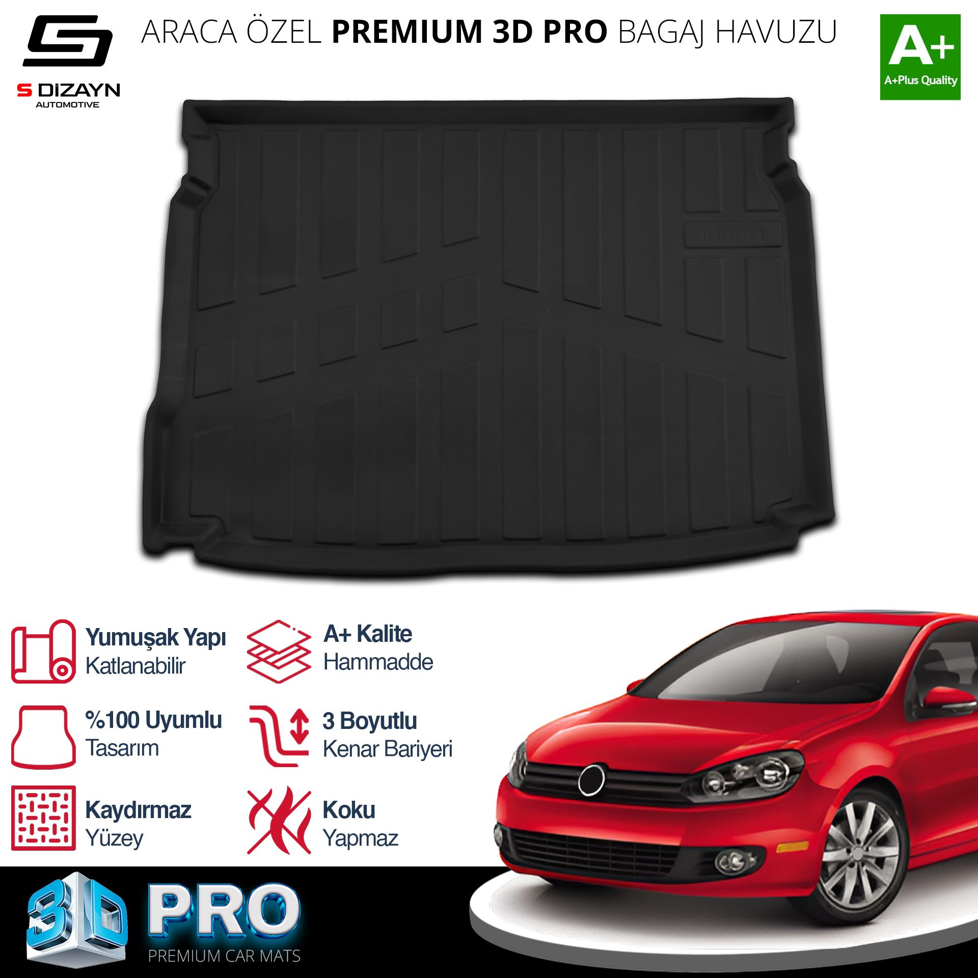 S-Dizayn VW Golf 6 3D Pro Bagaj Havuzu 2008-2012 A+ Kalite